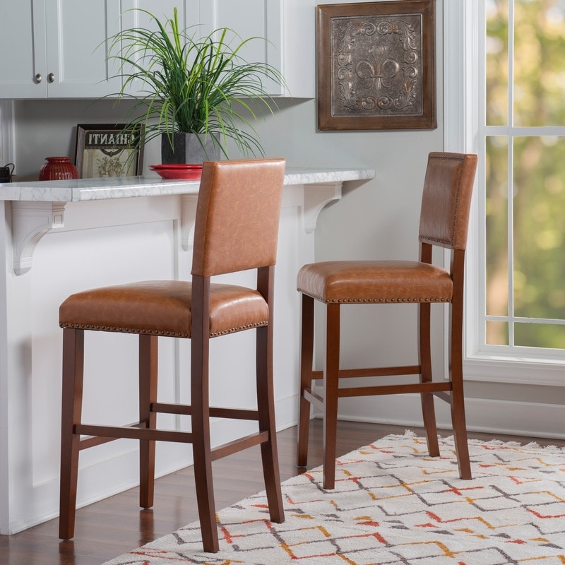 Copper Grove Amravati Caramel Vinyl Non Swivel Bar Stool