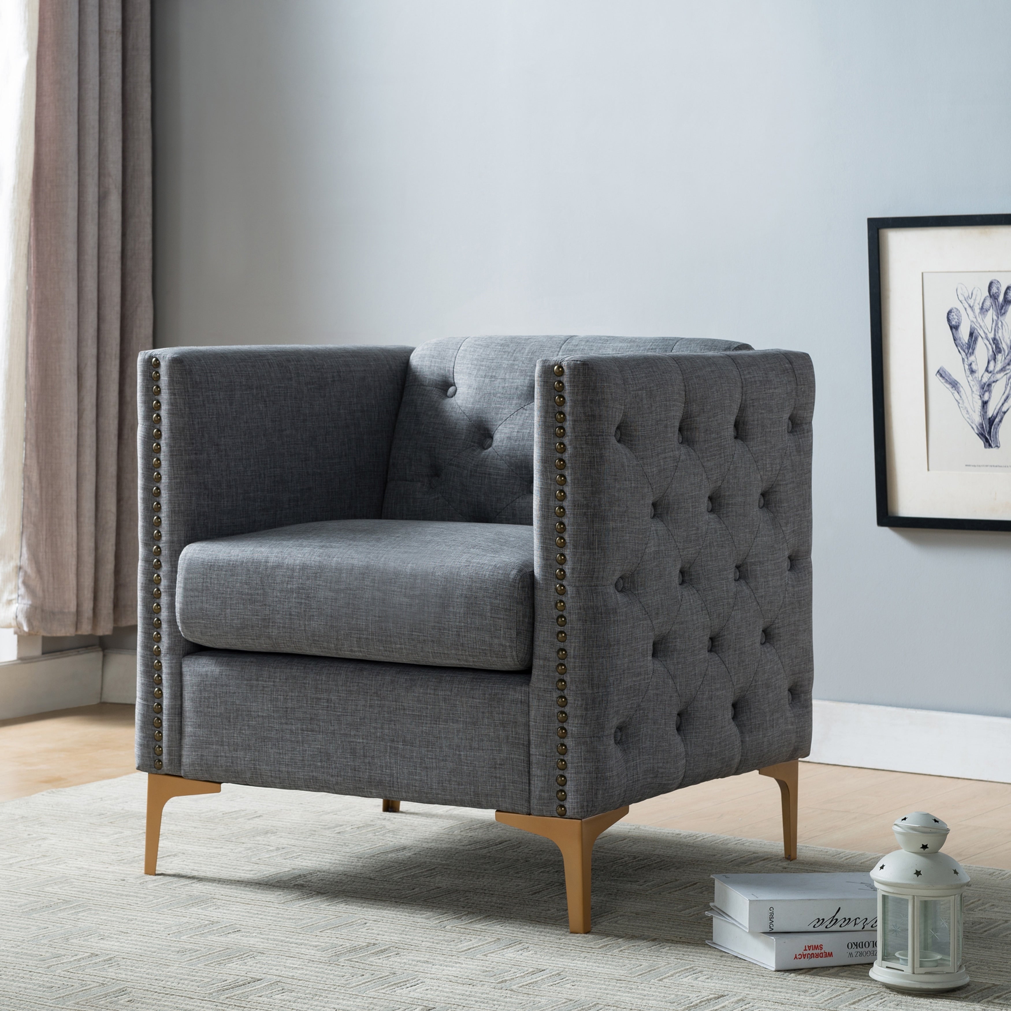Furniture Of America Gale Tufted Nailhead Trim Accent Chair