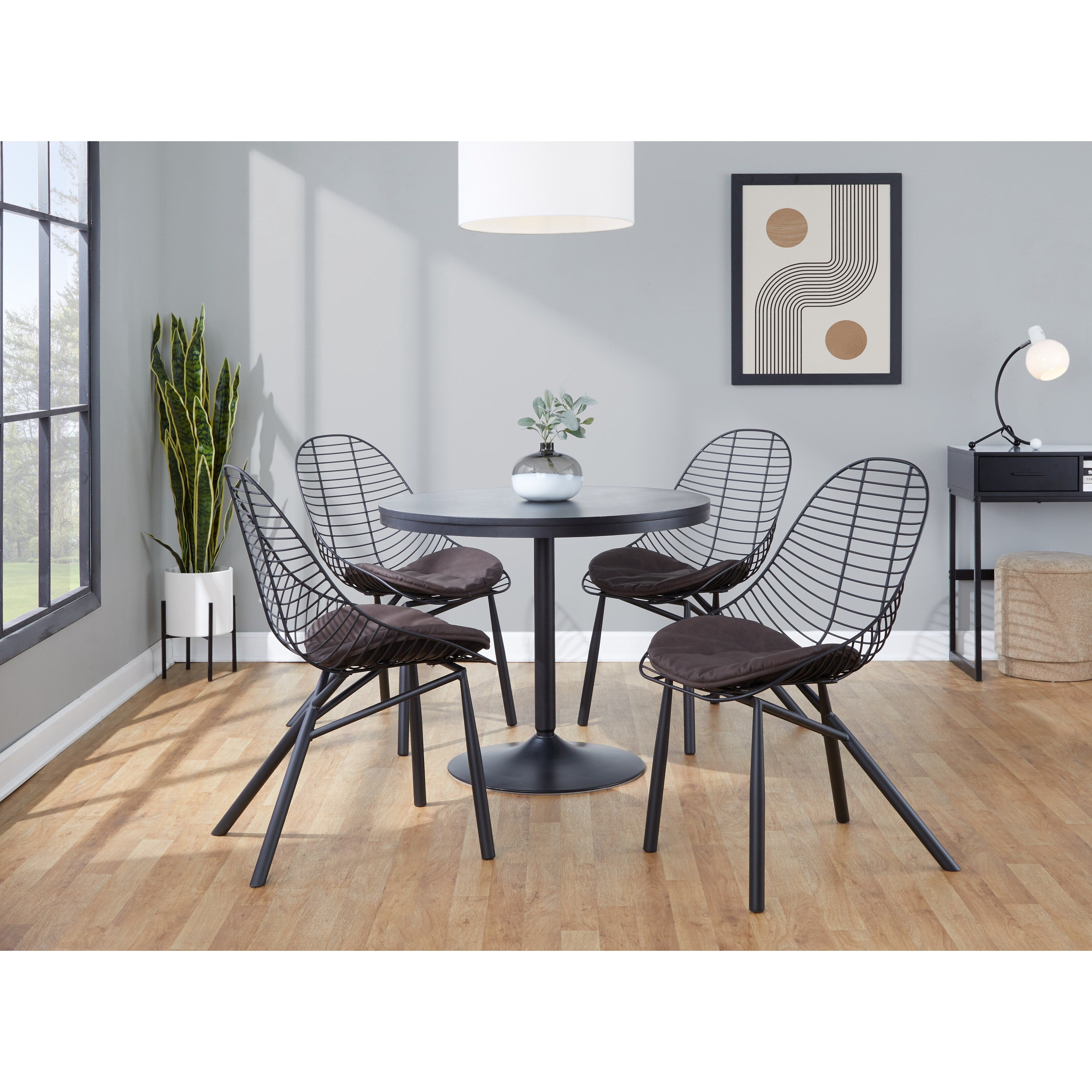 Wired Contemporary Chair With Faux Leather Cushion Set Of 2 N A