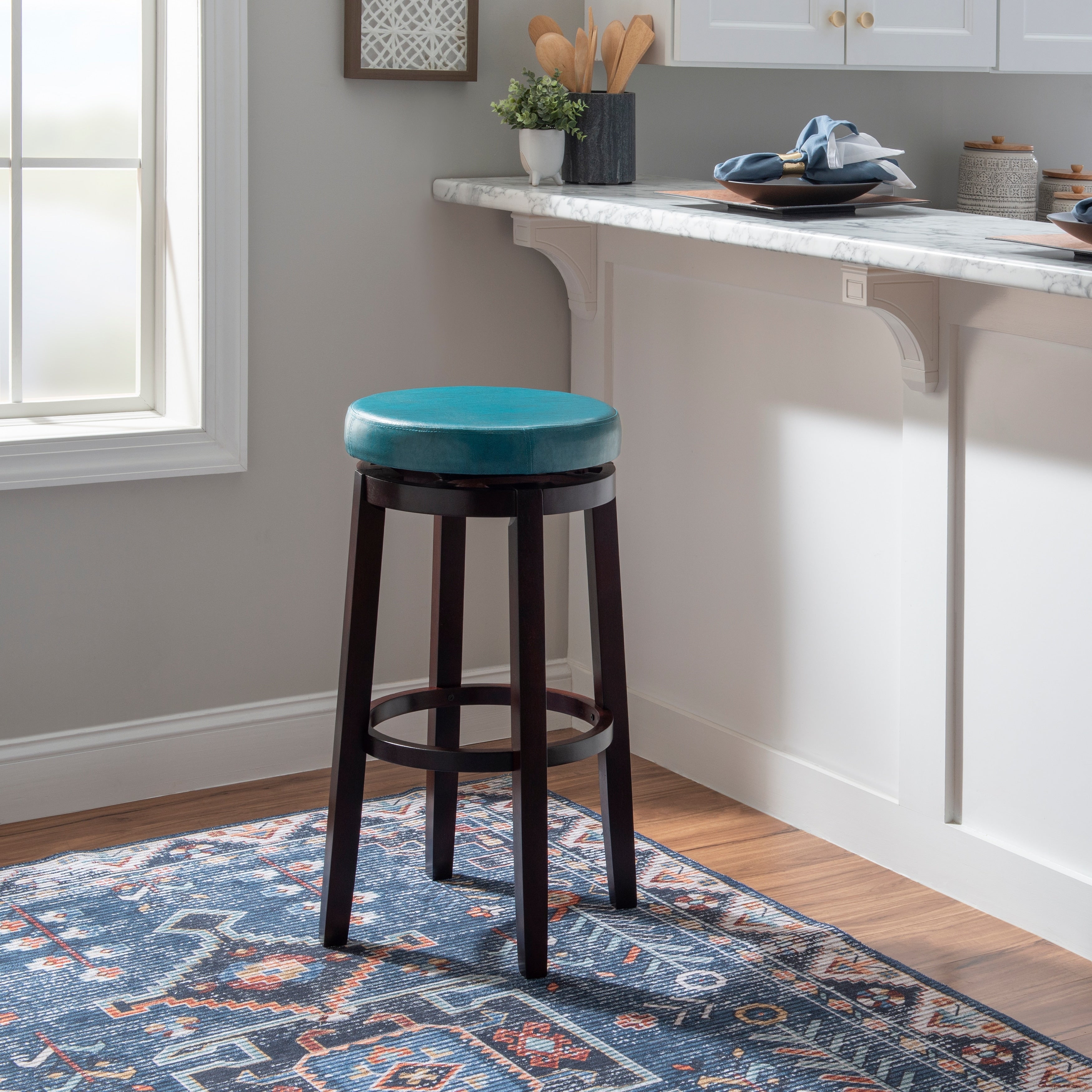 Copper Grove Bennery Aqua Blue Backless Swivel Bar Stool