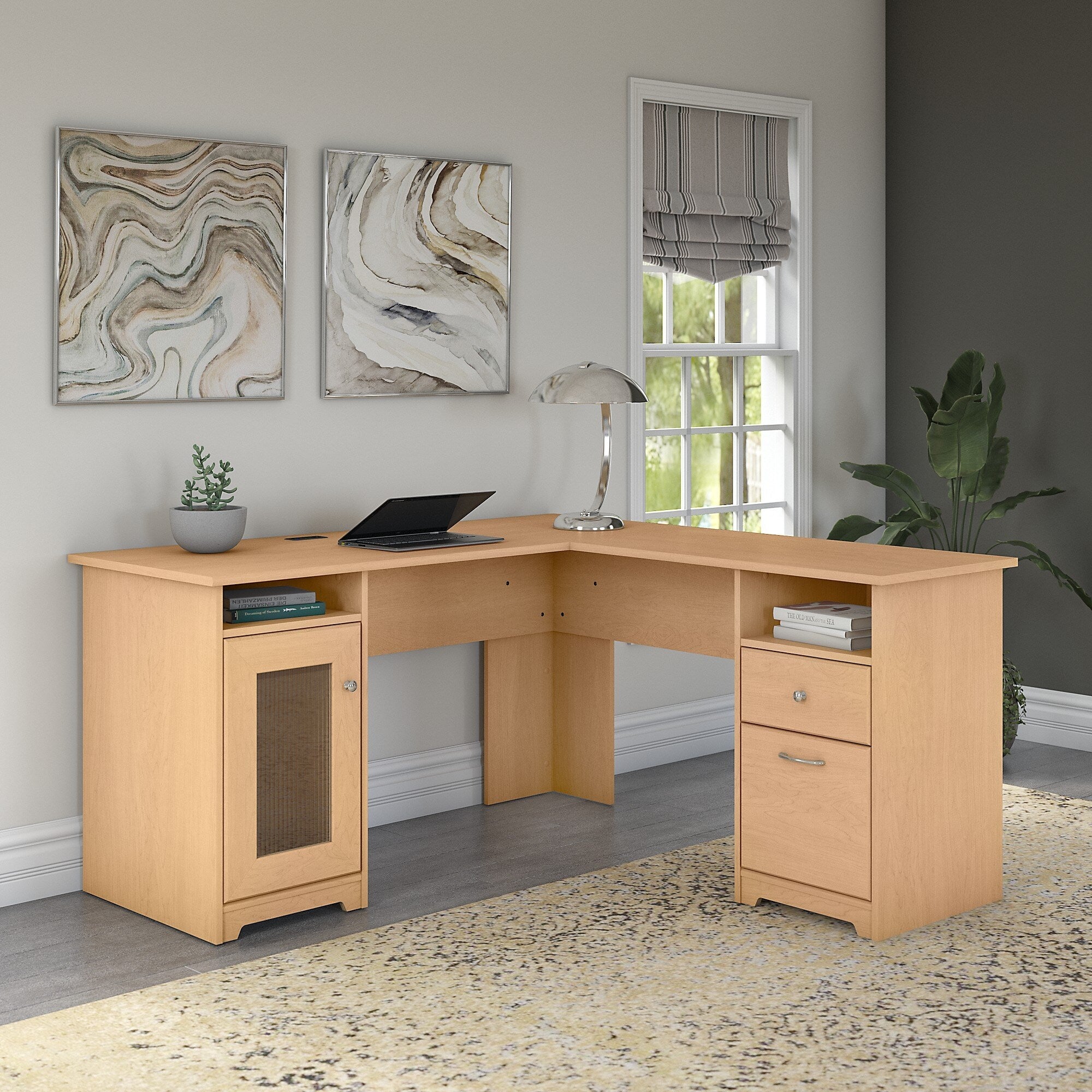 Cabot L Shaped Computer Desk By Bush Furniture In Heather Gray