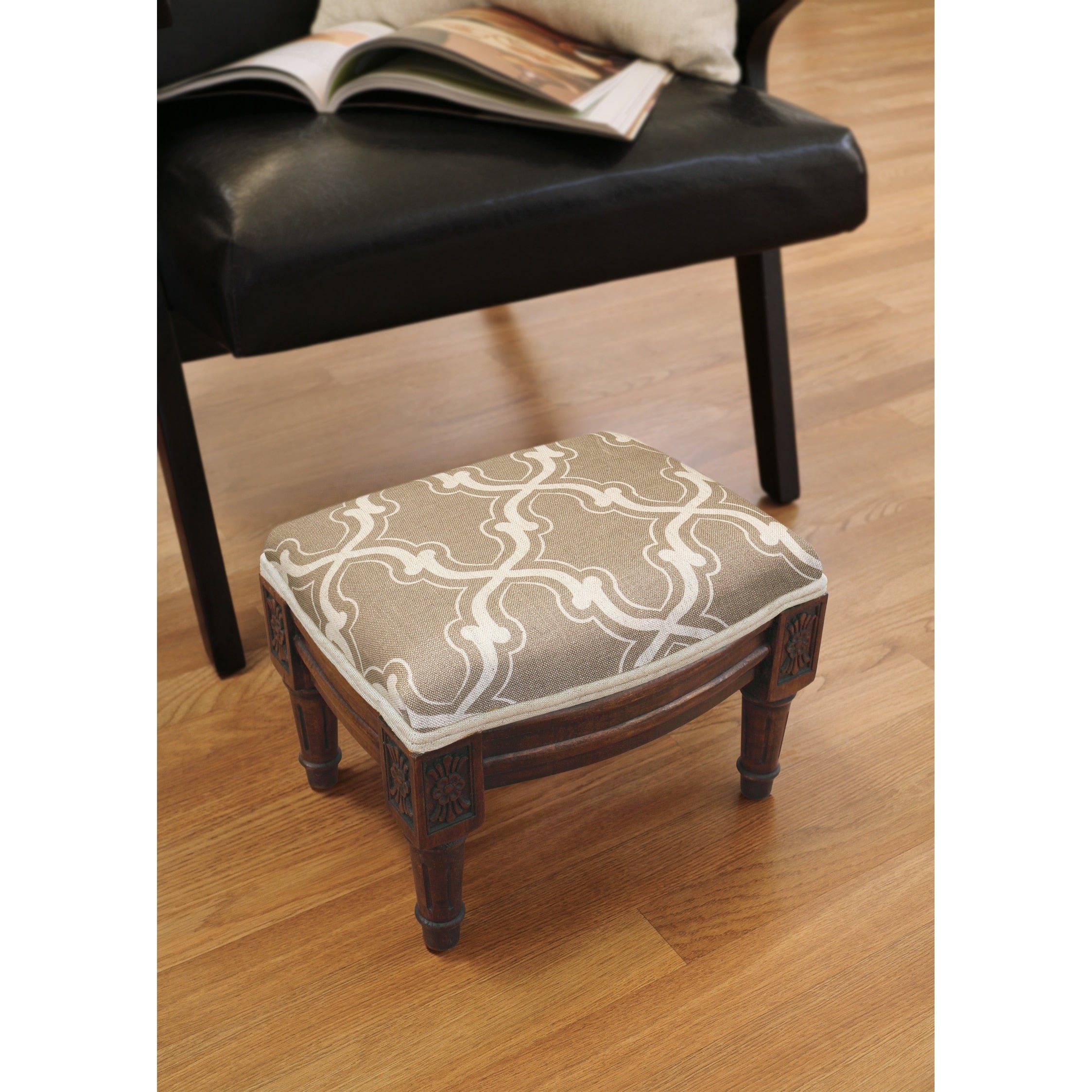 Copper Grove Castletown Taupe Upholstered Footstool With Trellis Accents