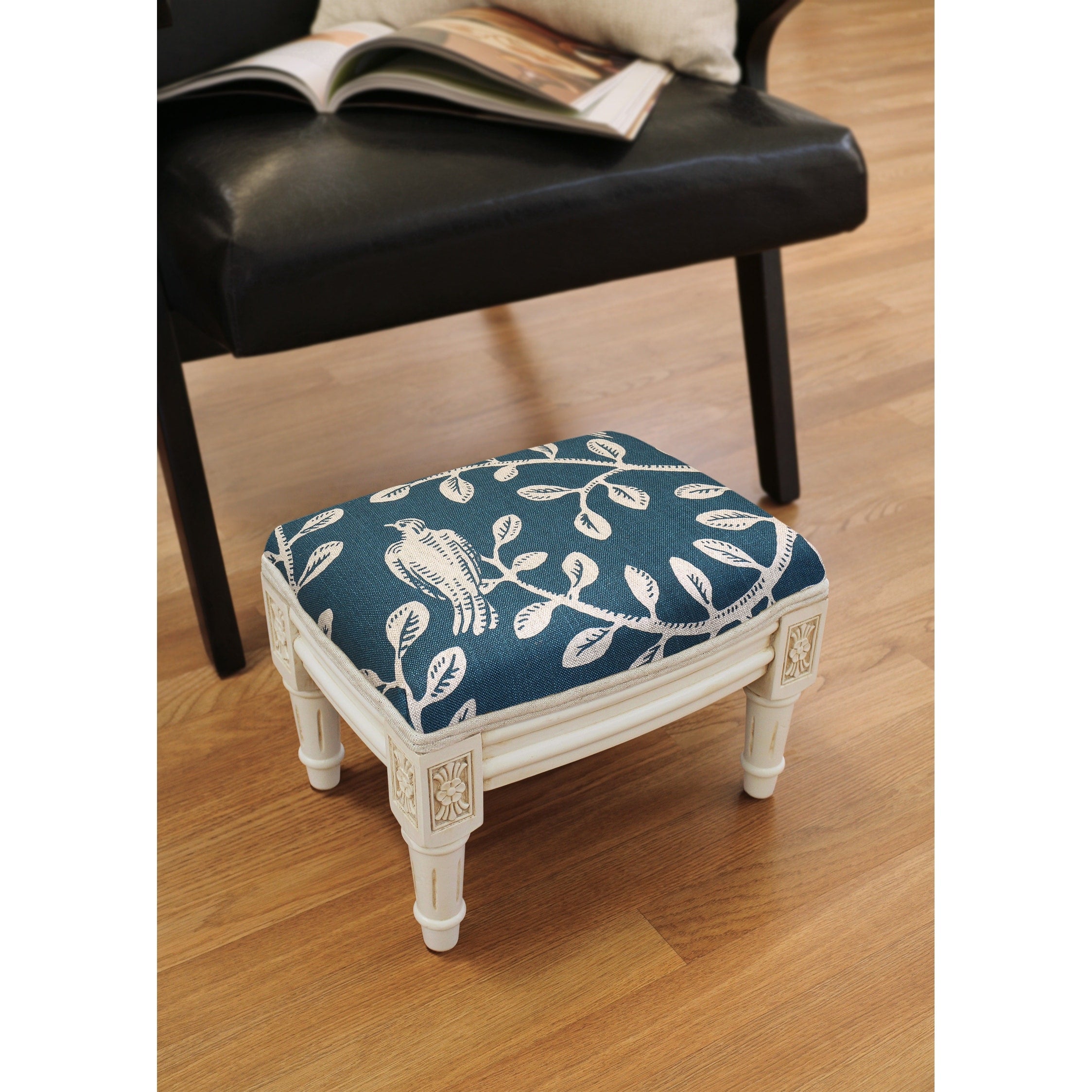 Copper Grove Castletown Taupe Upholstered White Footstool With Vine Accents