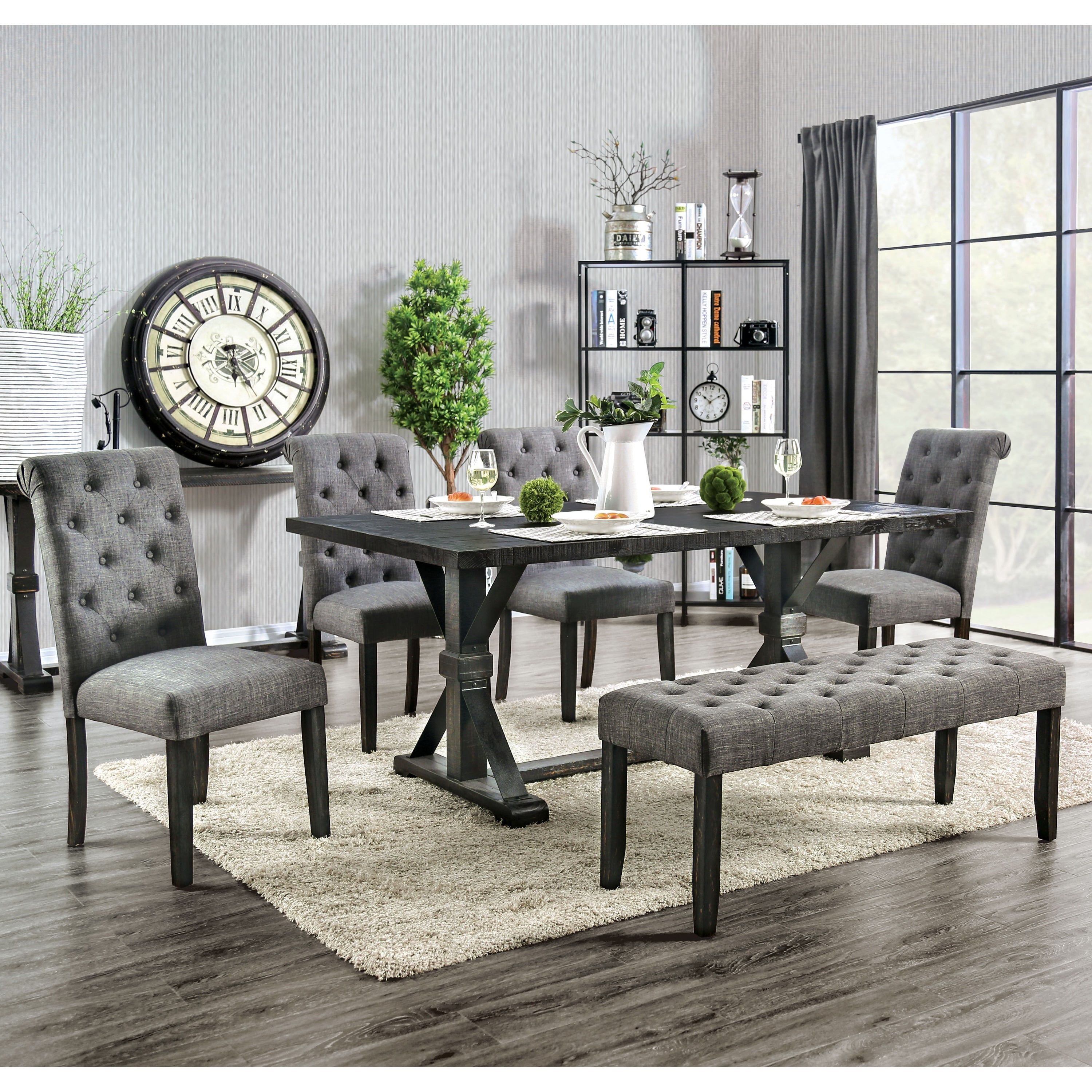 Copper Grove Chalwa 6 Piece Rustic Dining Set With Table And 4 Upholstered Chairs And 1 Upholstered Bench