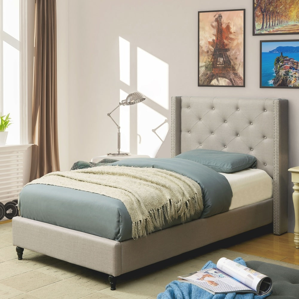 Copper Grove Coronado Contemporary Tufted Linen Like Wingback Platform Bed