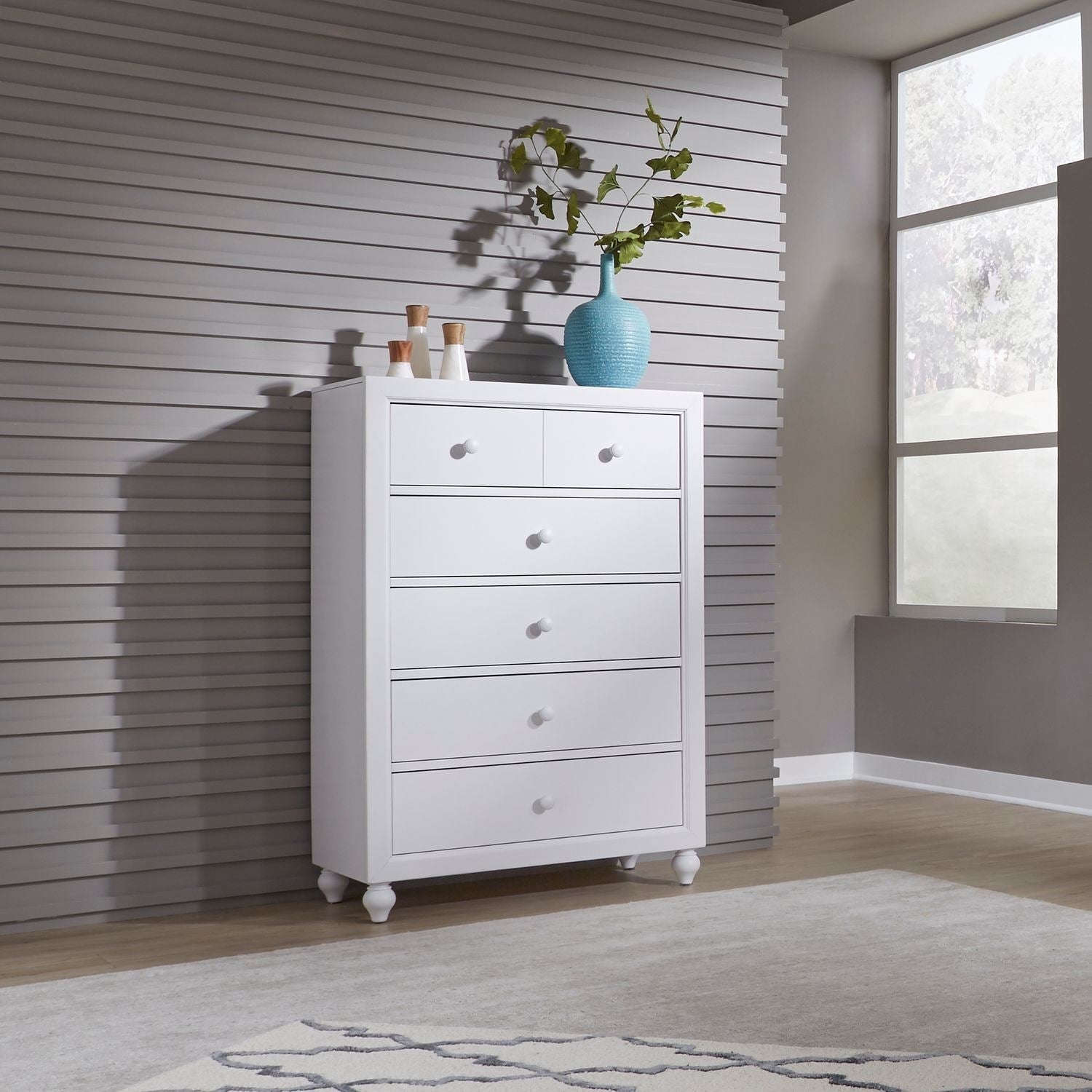 Liberty Cottage View White Wood 5 Drawer Chest
