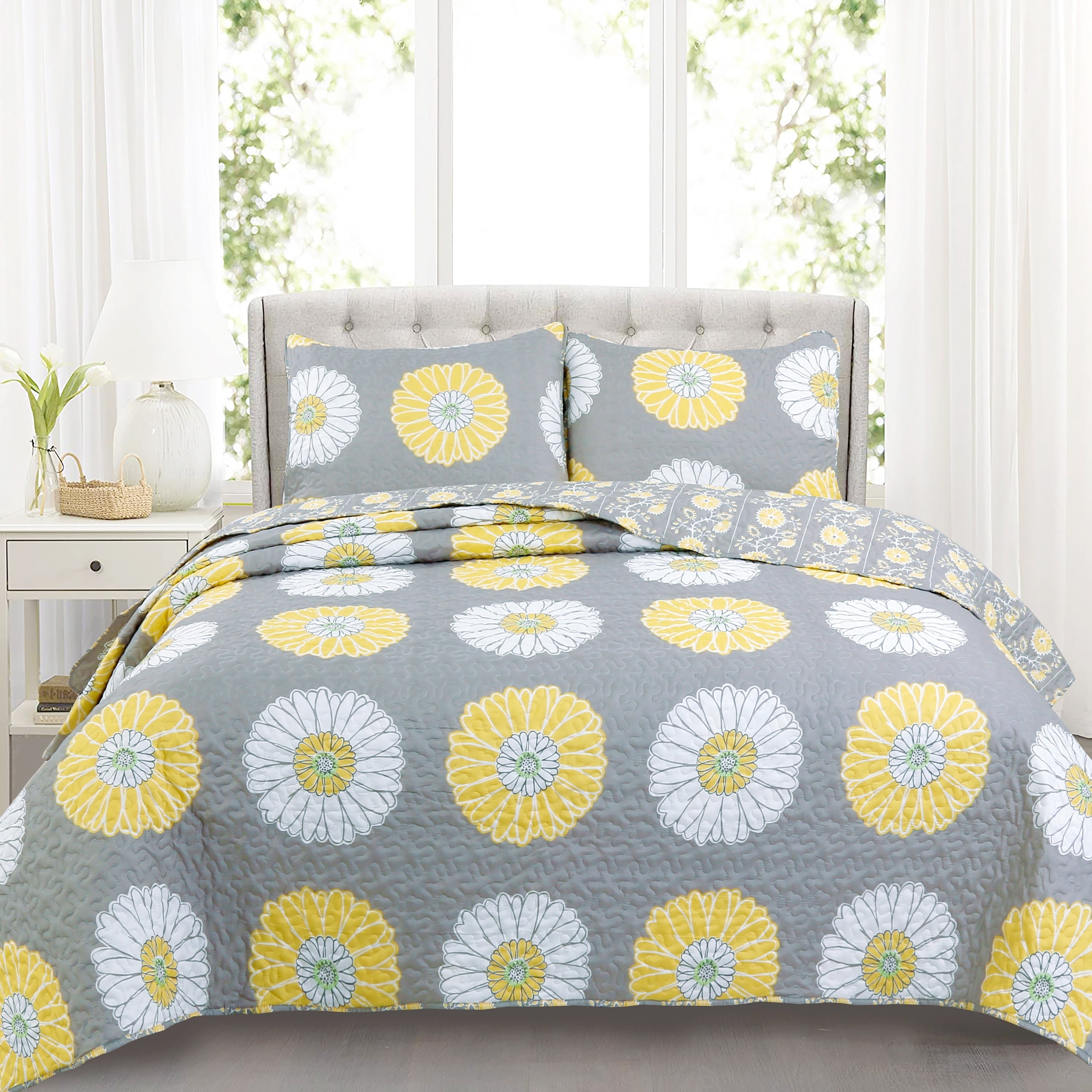 Copper Grove Craigmore Yellow Floral Print Quilt Set