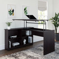 Porch Den Hale 52W 3 Position Sit To Stand Corner Bookshelf Desk In Espresso Oak
