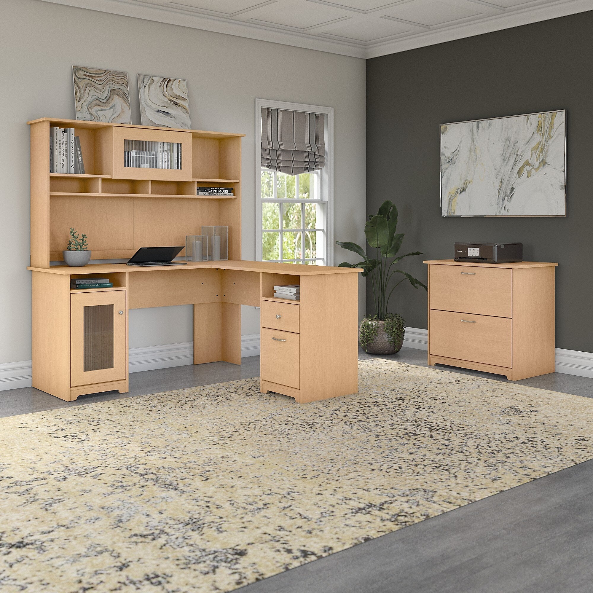 Porch Den Hale L Shaped Desk With Hutch And Lateral File Cabinet