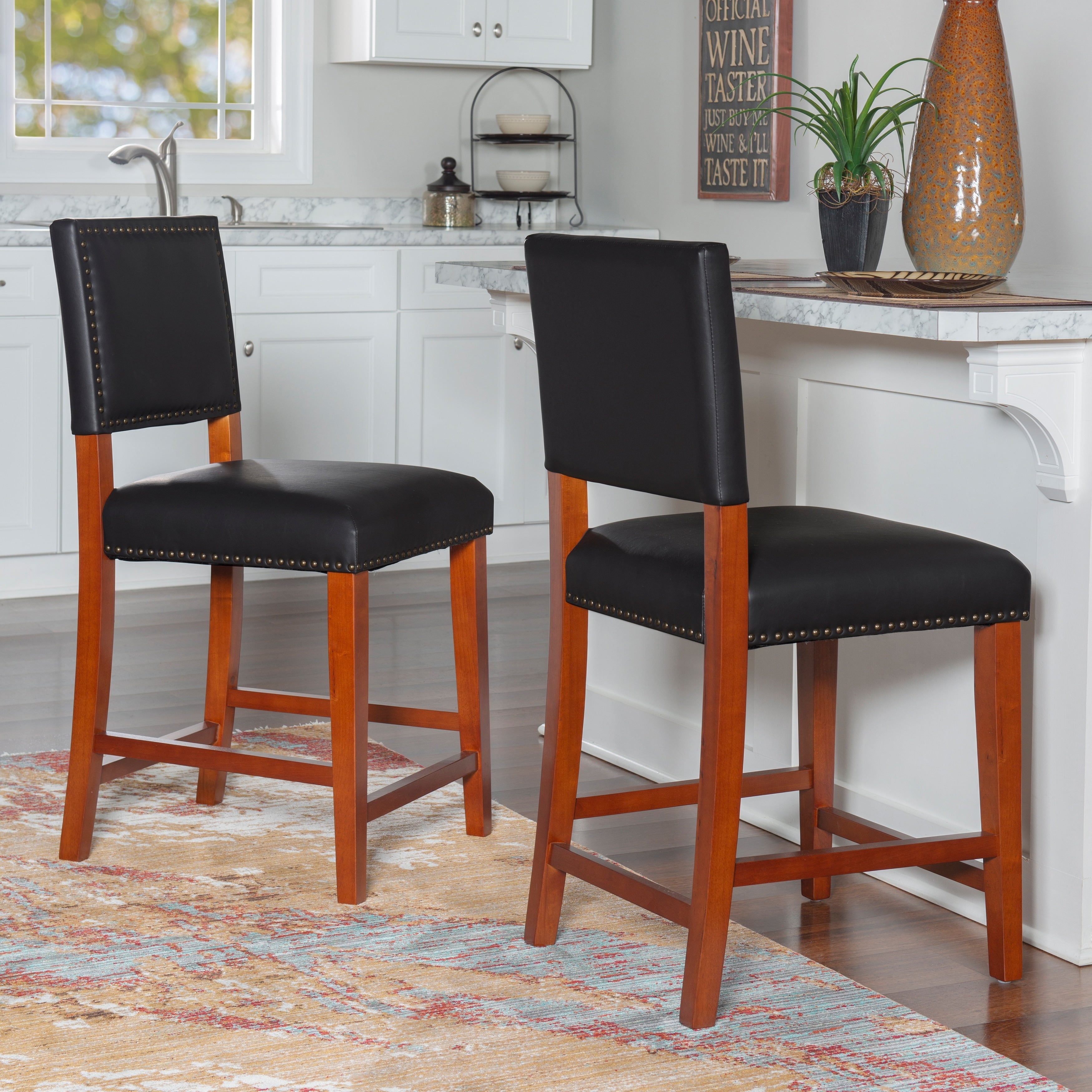 Copper Grove Durlesti Counter Stool With Black Fabric Upholstery And Bronze Nailhead Trim