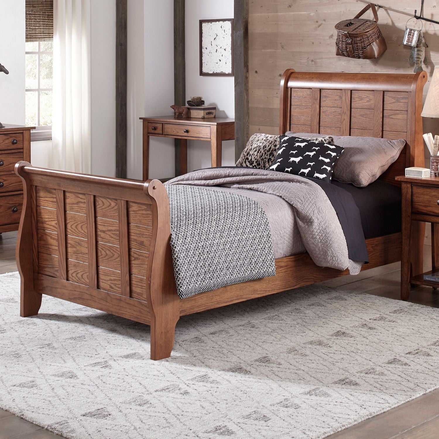 Copper Grove Tbilisi Aged Oak Youth Sleigh Bed