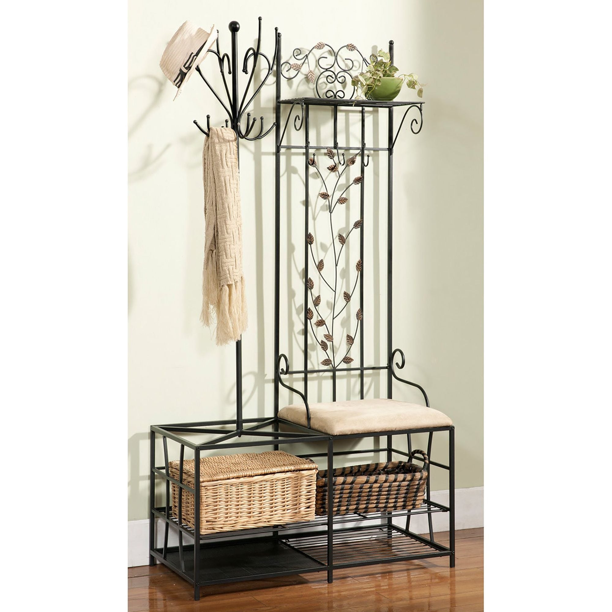 Copper Grove Foxtail Metal Half Tree Design Coat Rack And Bench With Storage