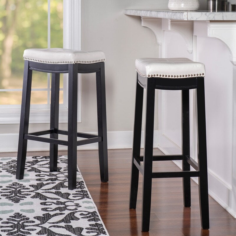 Copper Grove Glodeni Backless Bar Stool With White Vinyl Saddle Seat