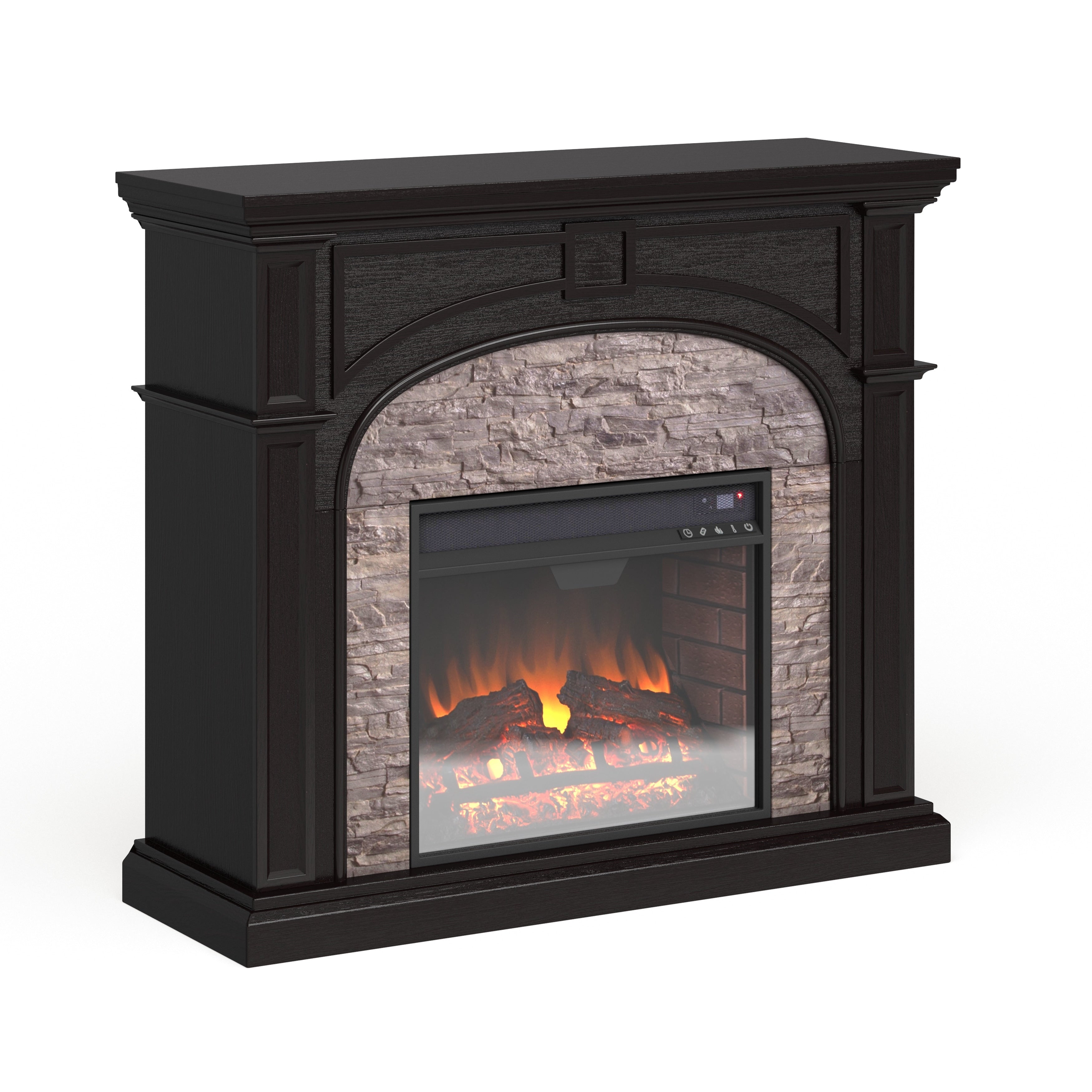 Copper Grove Highfalls Ebony And Gray Stacked Faux Stone Electric Fireplace