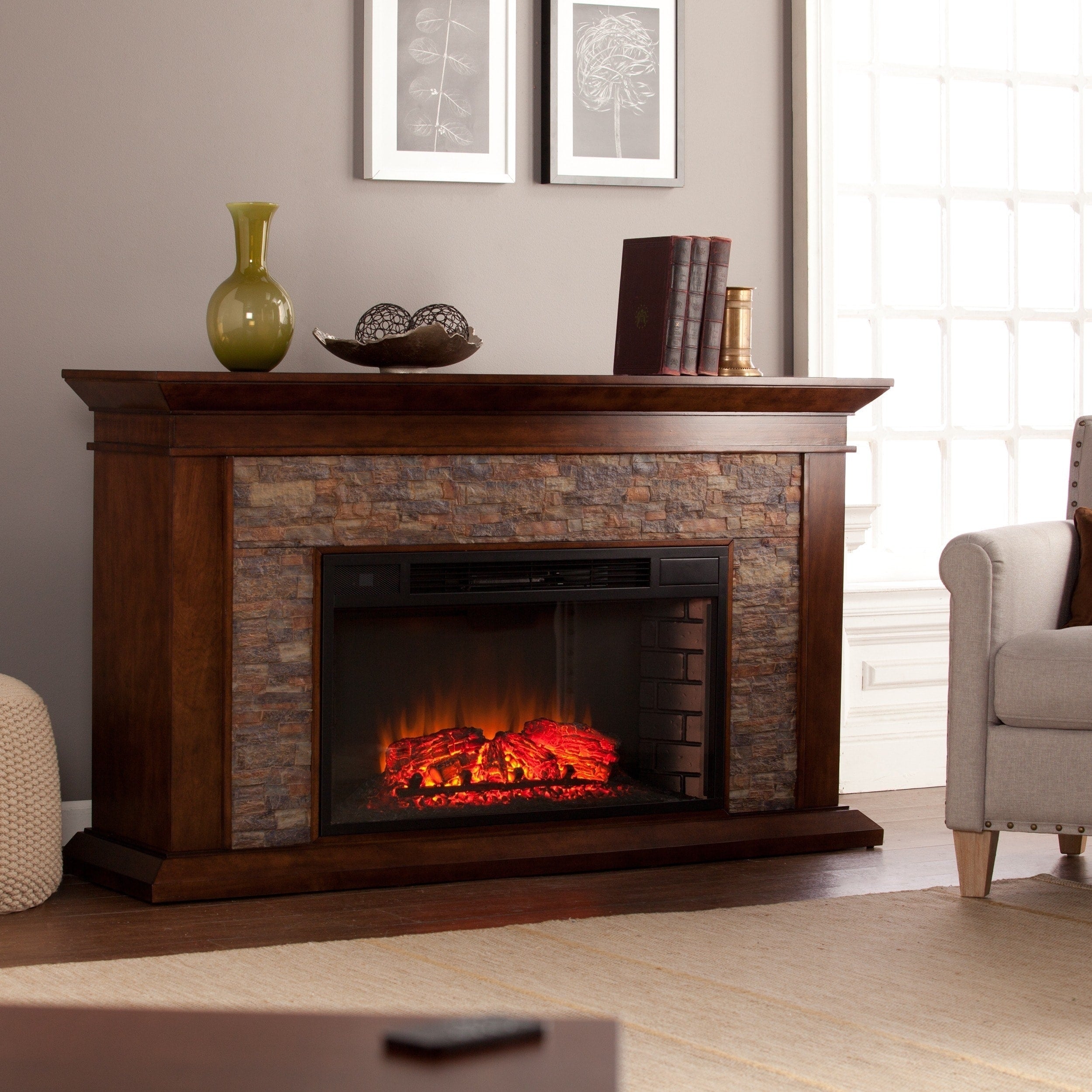 Copper Grove Horse Mountain 60 Inch Simulated Stone Electric Fireplace