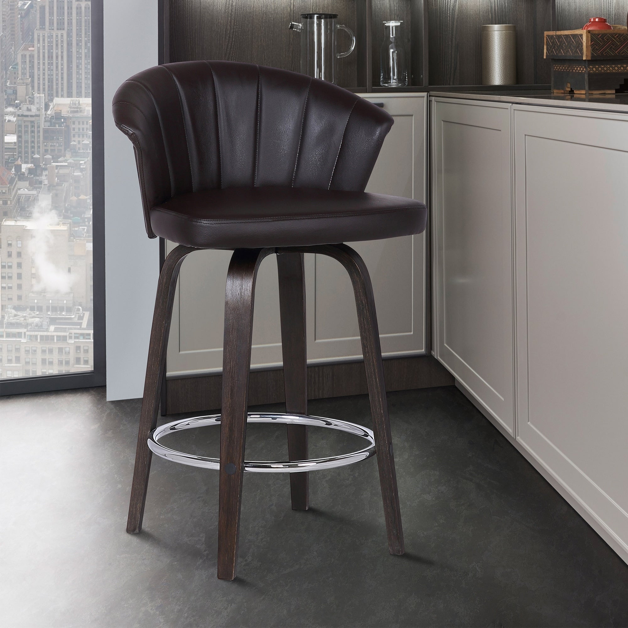 Copper Grove Ipota 30 Inch Swiveling Brown Faux Leather Bar Stool