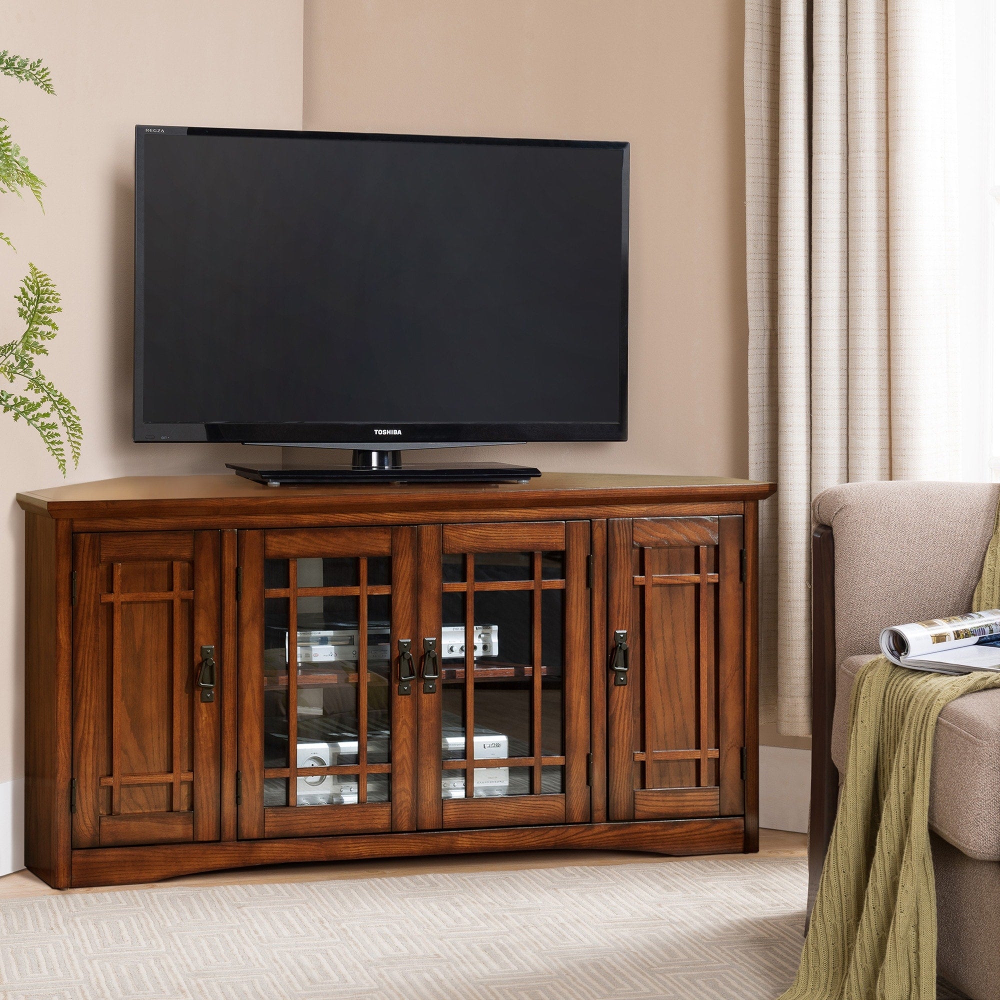 Copper Grove Janie Mission Oak Hardwood 57 Inch Corner Tv Stand