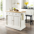 Copper Grove Kalesar Butcher Block Top White Kitchen Island With 24 Inch Black Upholstered Saddle Stools