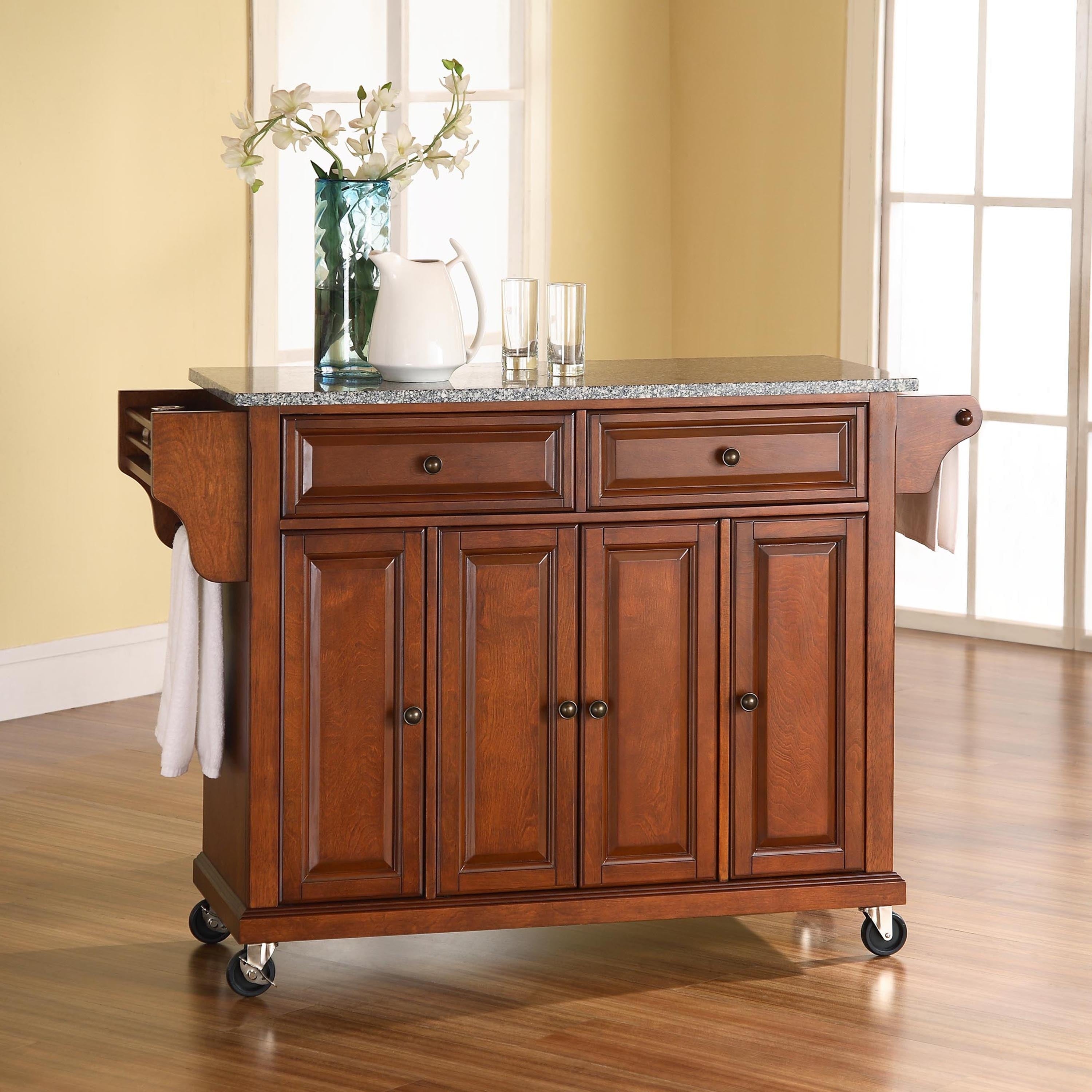 Copper Grove Kanha Solid Granite Top Classic Cherry Finish Kitchen Cart Island