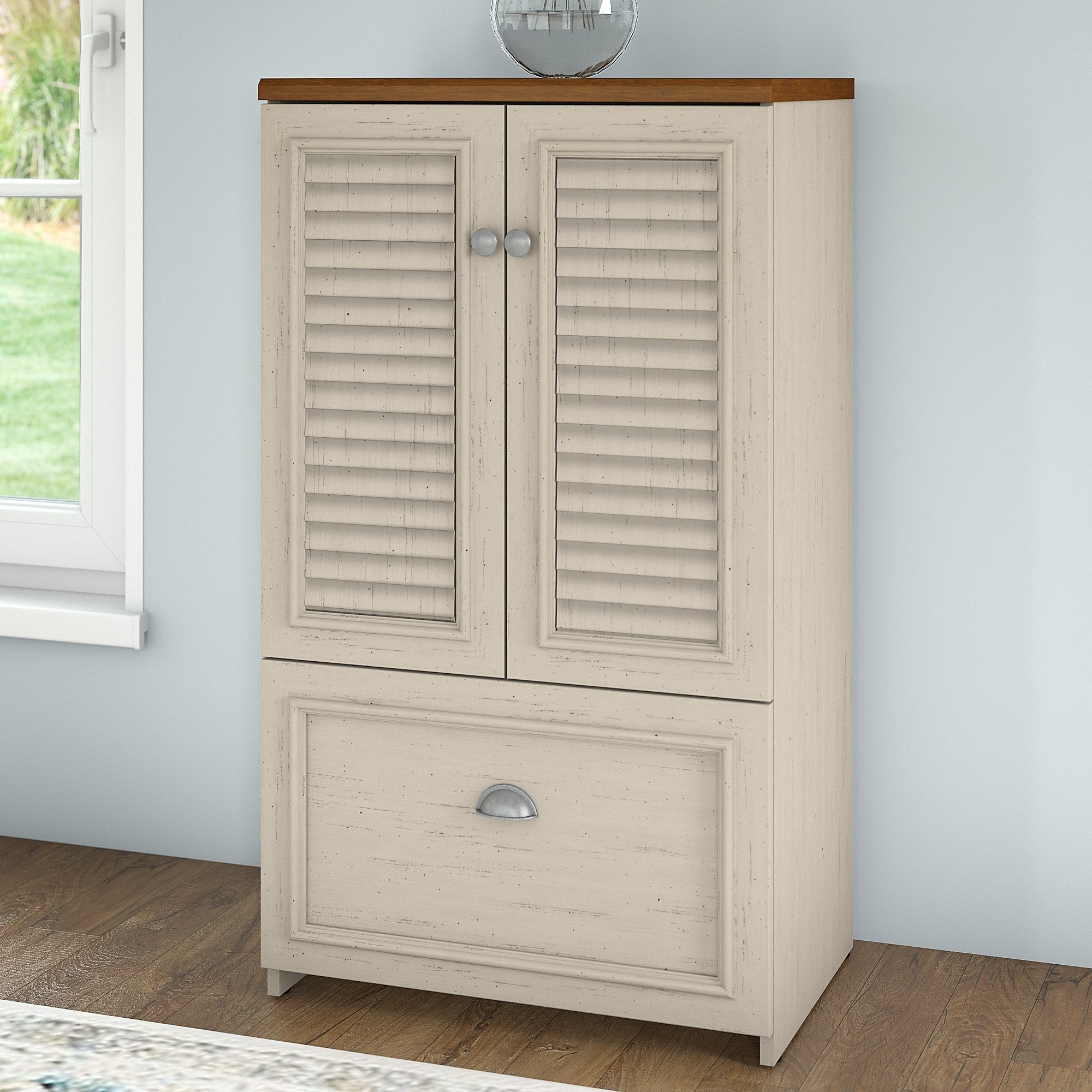 Copper Grove Khashuri Storage Cabinet With Drawer In Antique White And Tea Maple