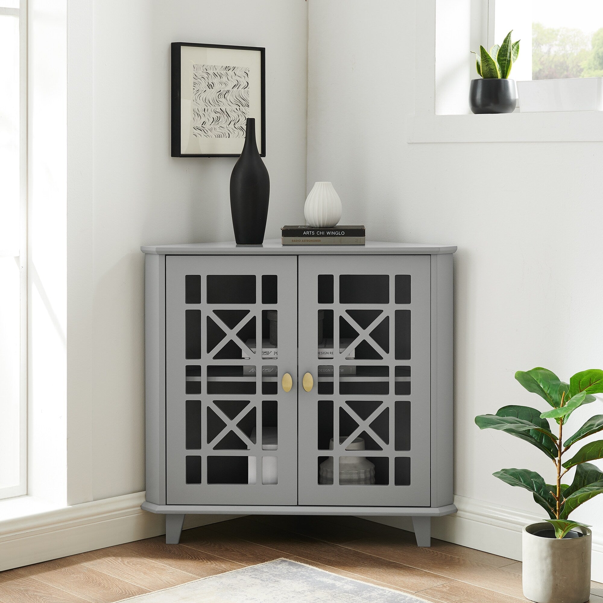 Copper Grove Loches Fretwork Corner Accent Cabinet
