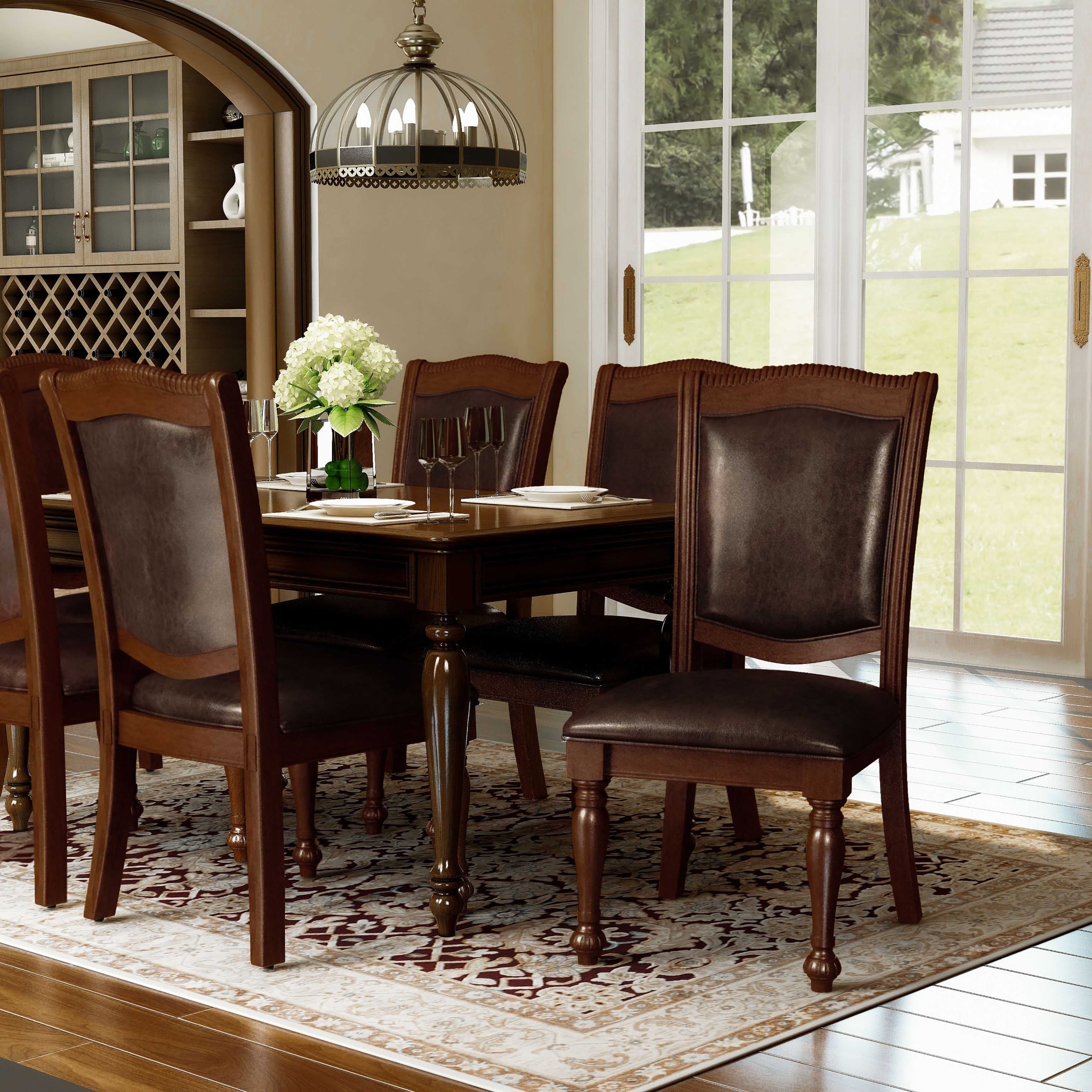 Furniture Of America Shayson Traditional Formal Brown Cherry Leatherette Dining Chair Set Of 2