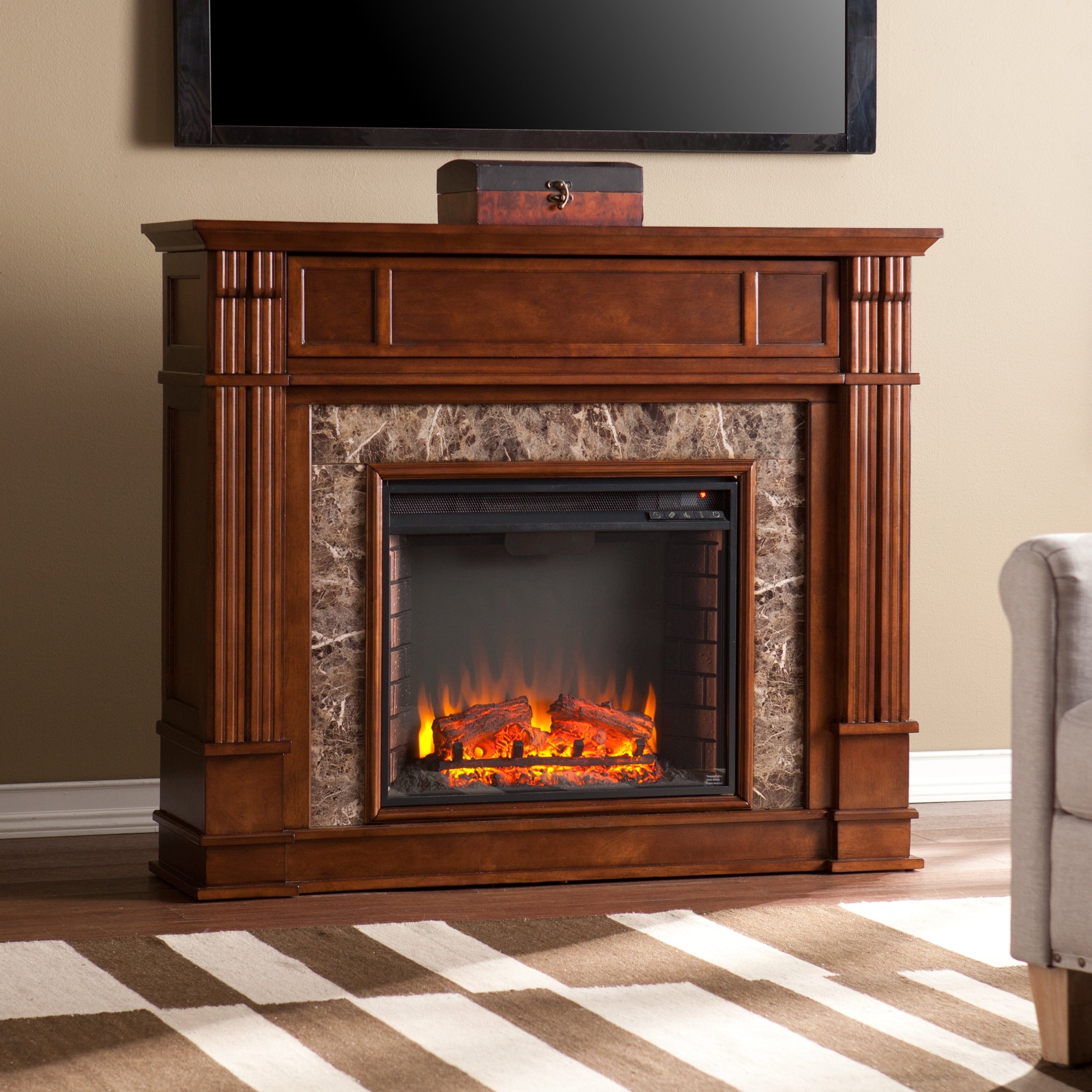 Copper Grove Tantramar Whiskey Maple Faux Stone Electric Media Fireplace