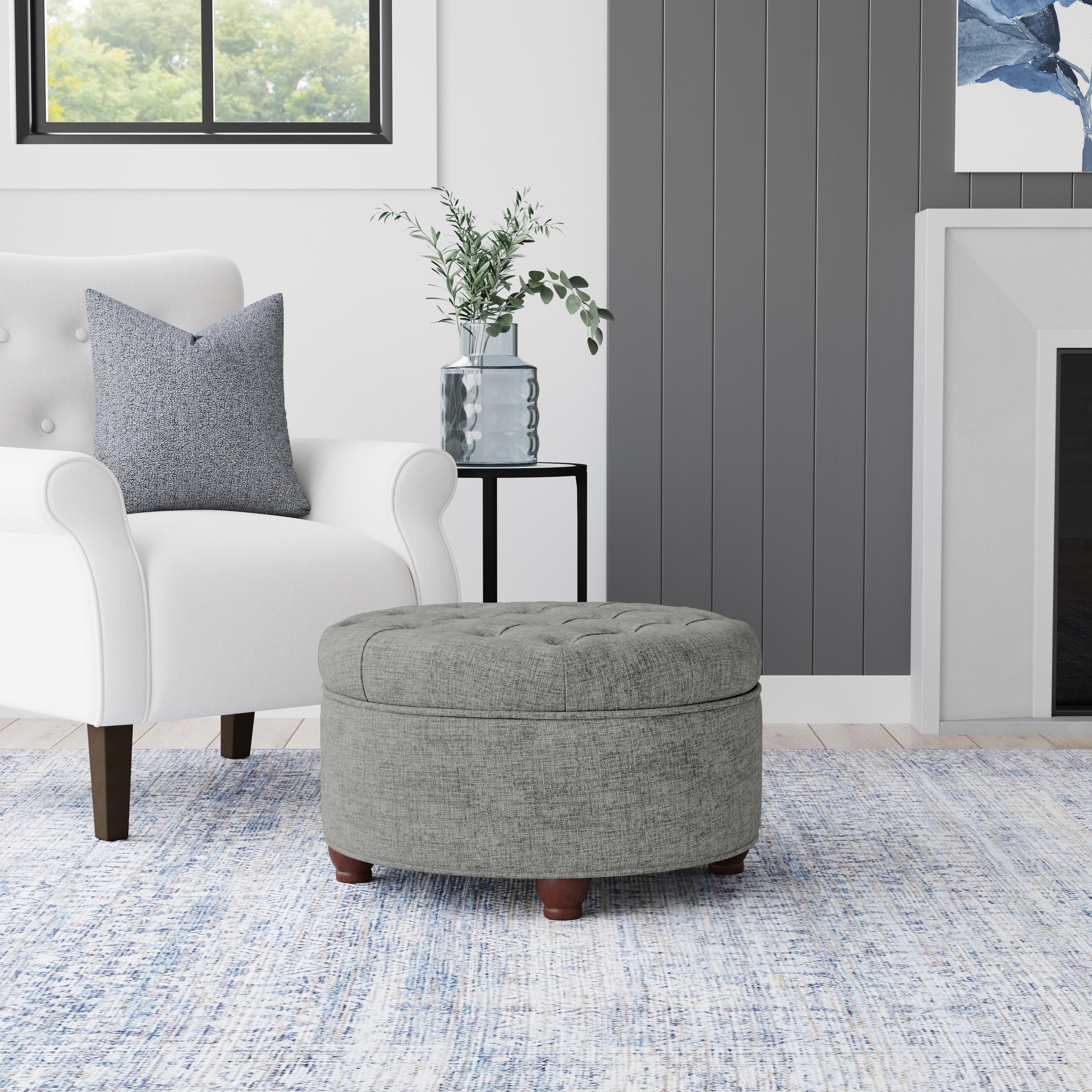 Copper Grove Moses Tan And Cream Tweed Tufted Storage Ottoman