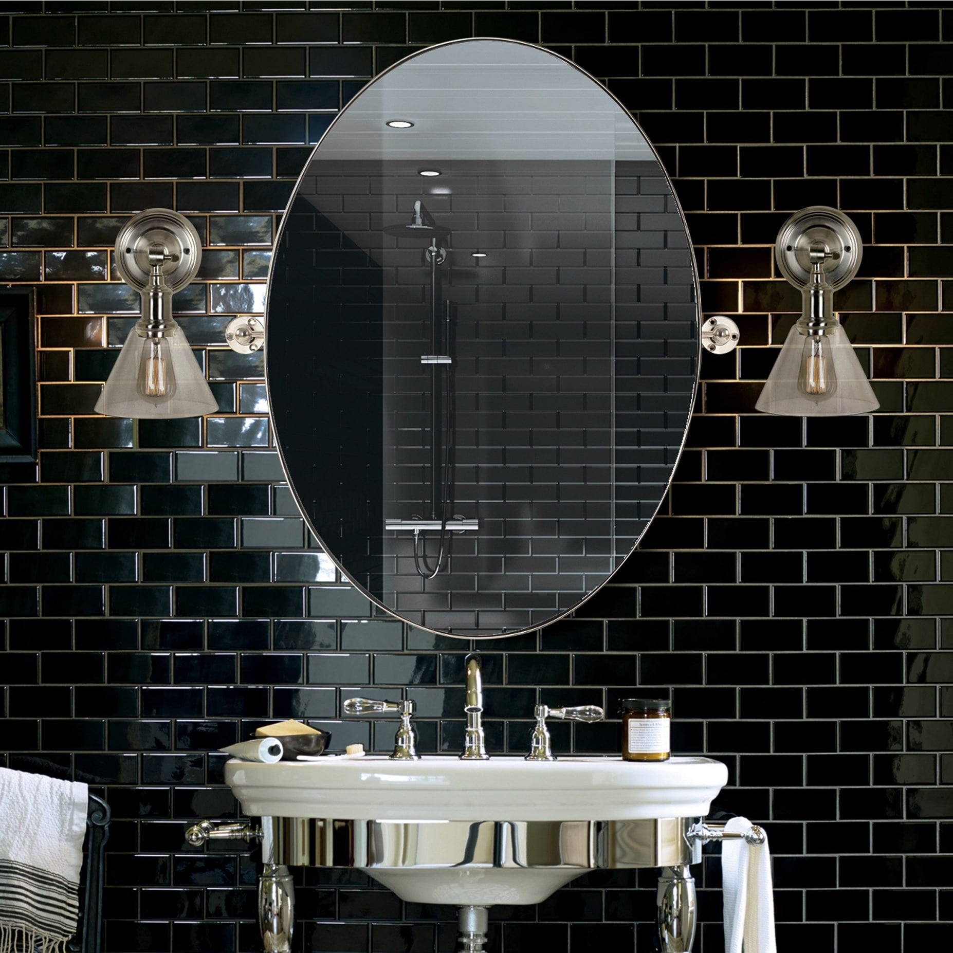 Copper Grove Oval Bathroom Wall Mirror With Polished Nickel Frame