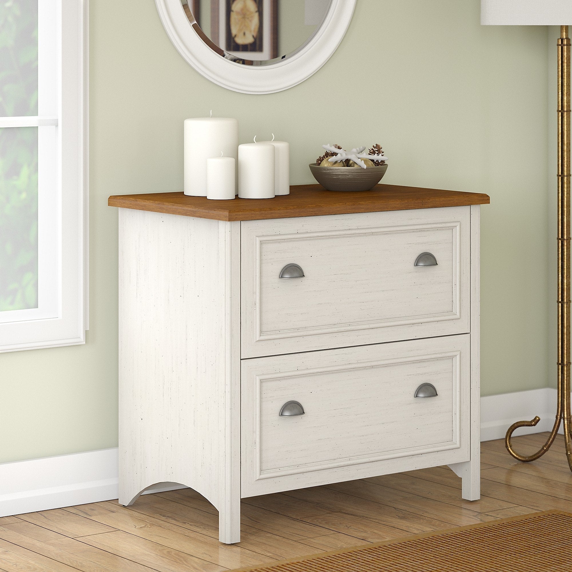 Copper Grove Samtredia 2 Drawer Lateral File Cabinet In Antique White And Tea Maple