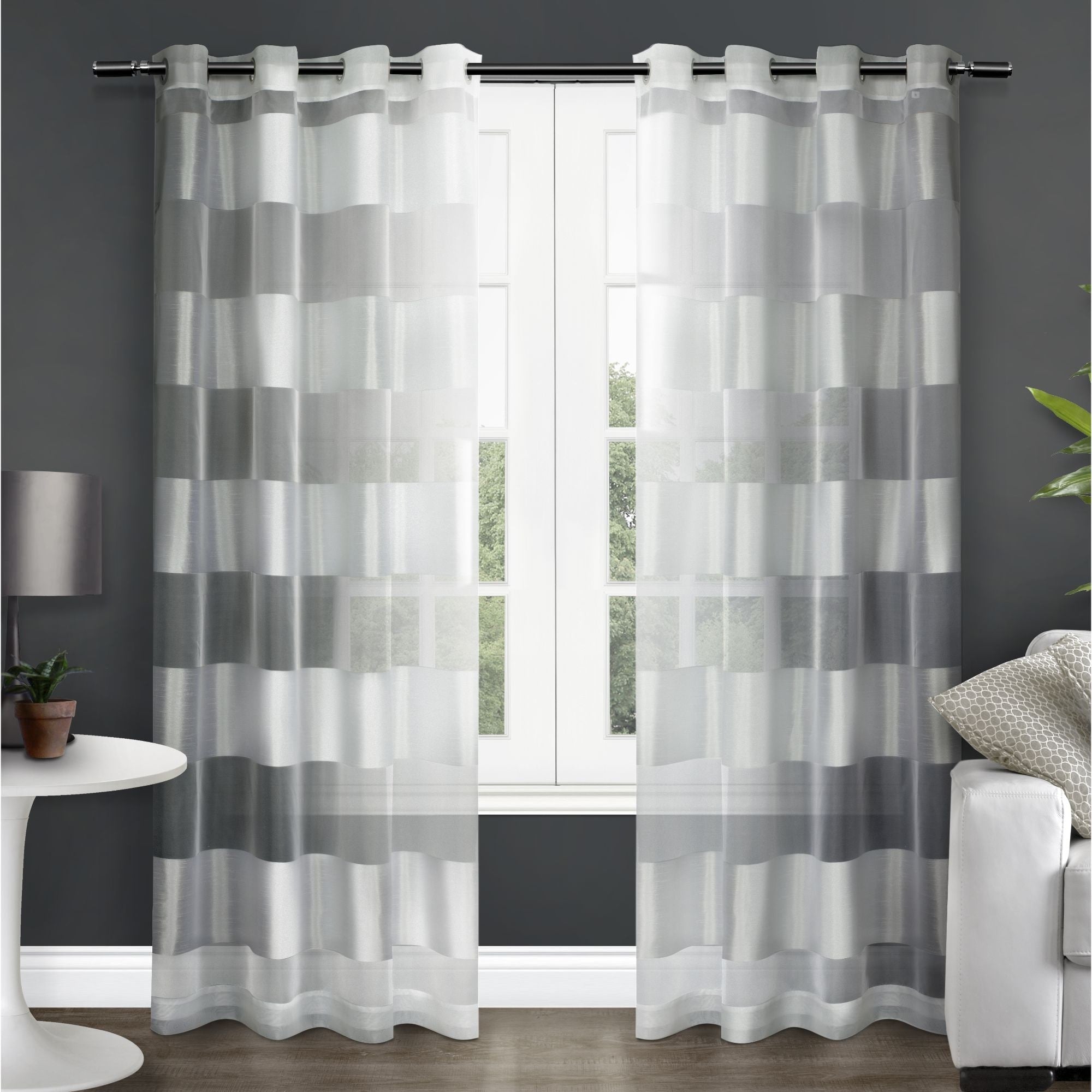Ati Home Navaro Striped Sheer Grommet Top Curtain Panel Pair
