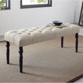 Leviton Fabric Tufted Turned Leg Dining Bench Tan