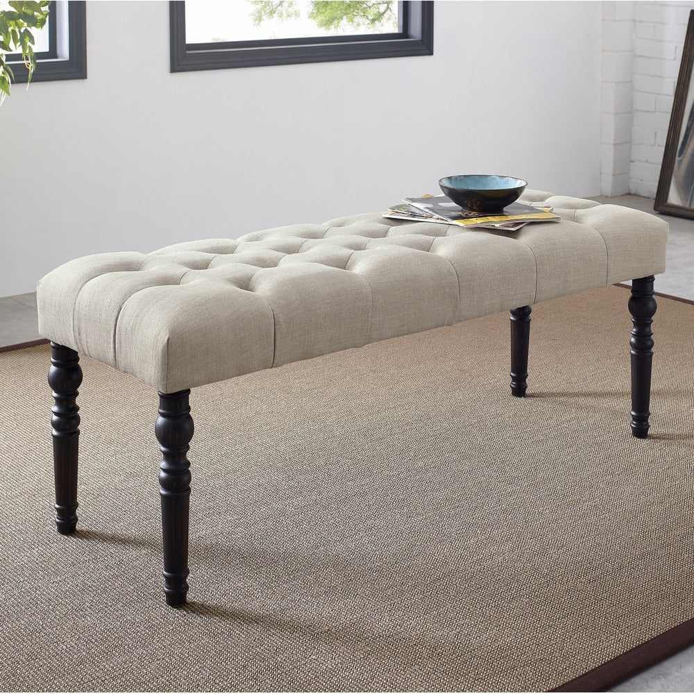 Leviton Fabric Tufted Turned Leg Dining Bench Tan