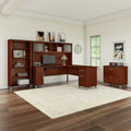 Somerset 72W L Shaped Desk With Hutch Cabinet And Bookcase In Gray
