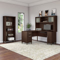 Somerset 60W L Shaped Desk With Hutch And 5 Shelf Bookcase In Ash Gray