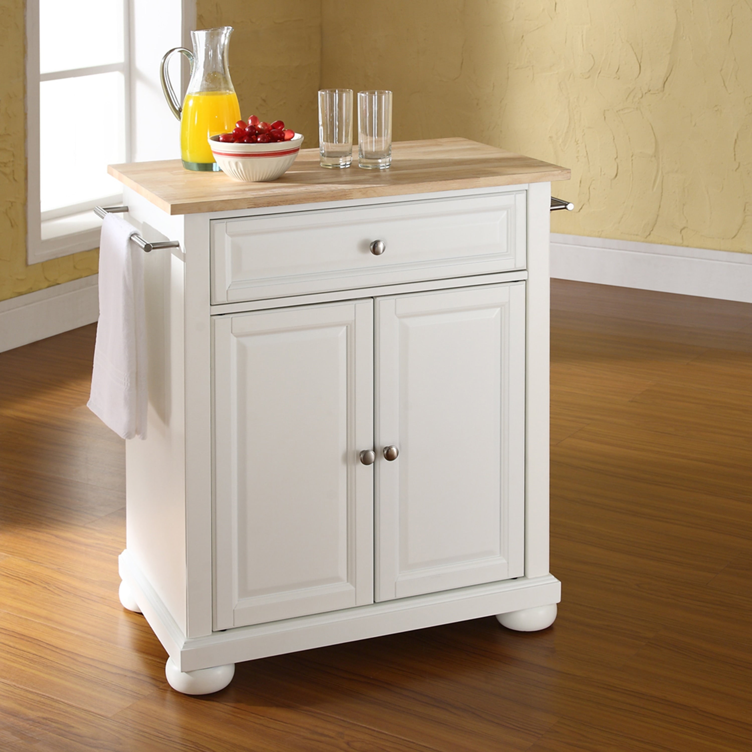 Copper Grove Sibbald Natural Wood Top Portable Kitchen Island In White Finish