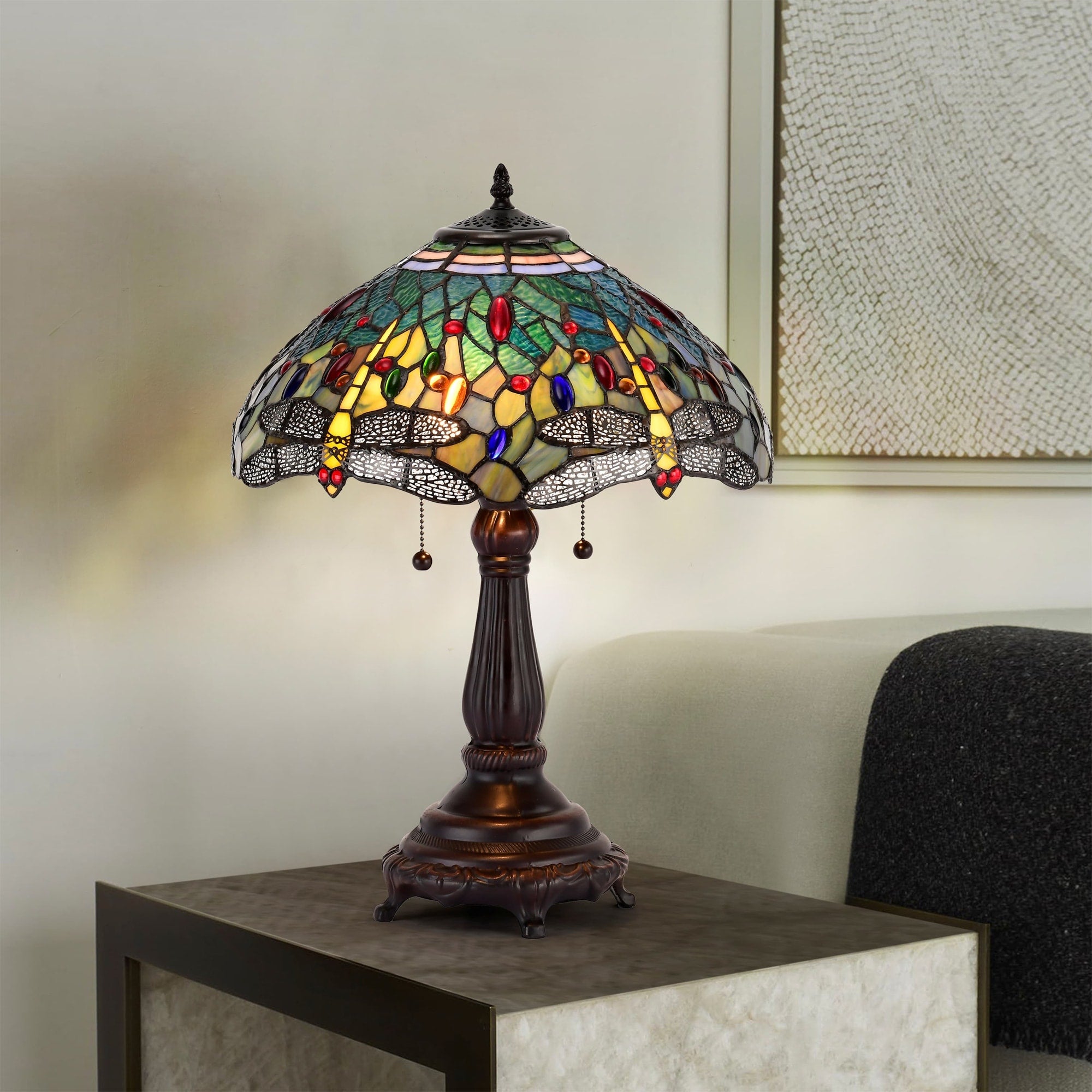 Tiffany Style Blue Dragonfly Table Lamp