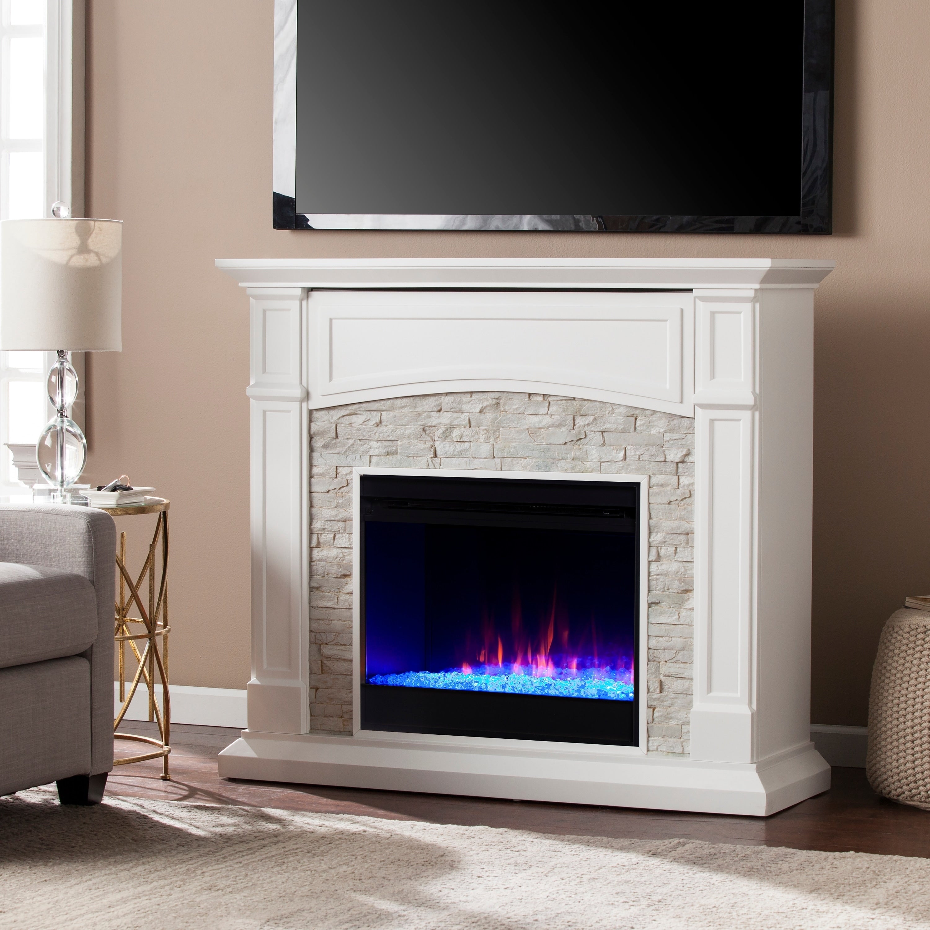 Copper Grove Stevens Transitional White Media Color Changing Fireplace