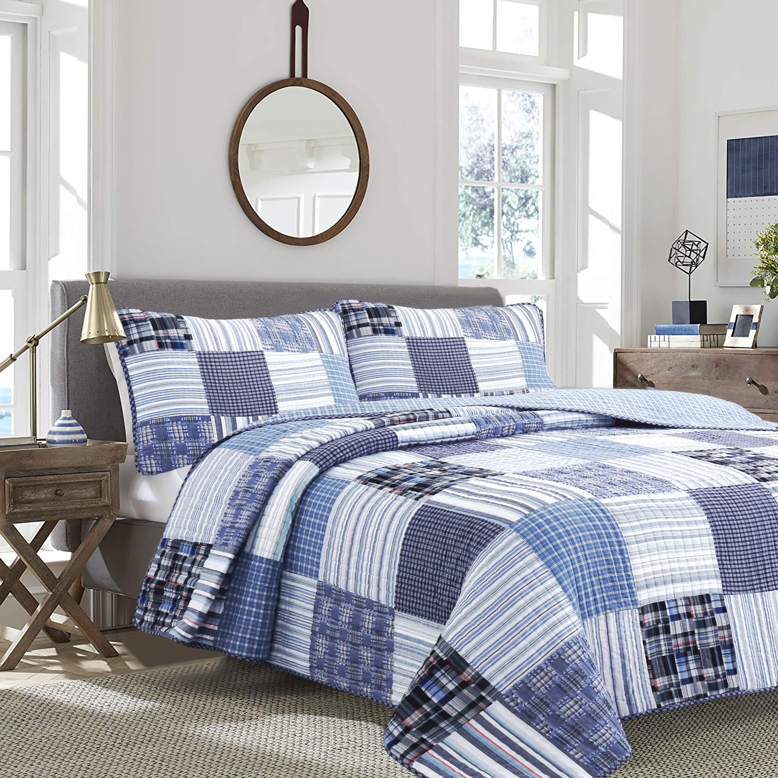 Copper Grove Stornoway Plaid Denim Patchwork 3 Piece Quilt