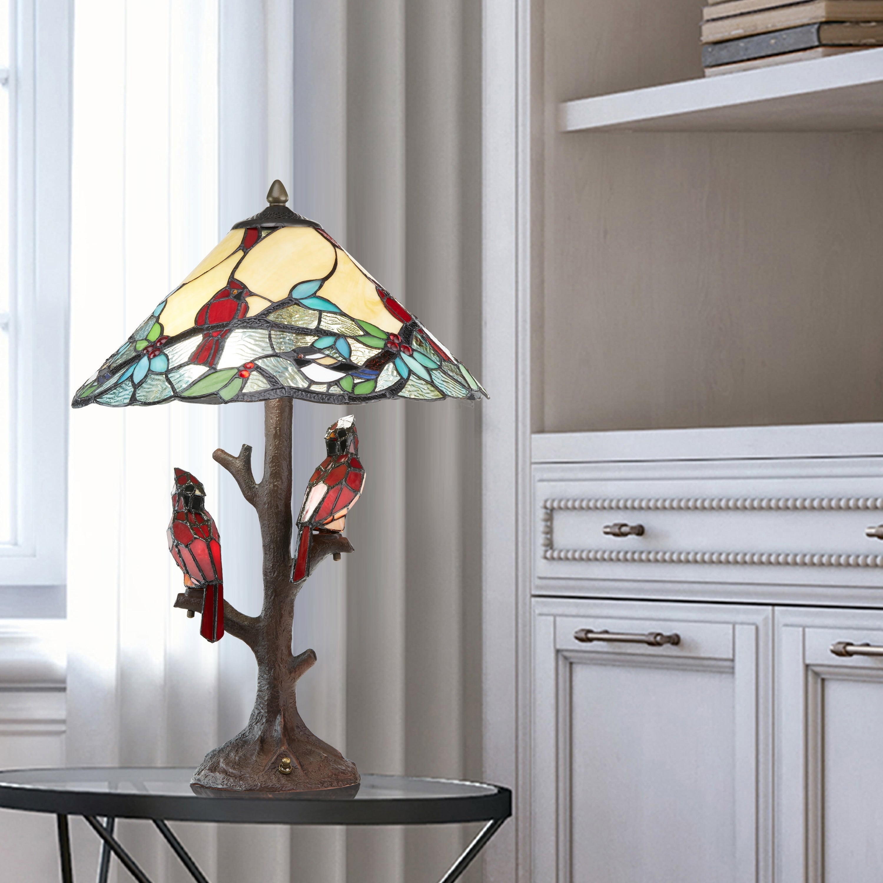 Copper Grove Tongamamao 3 Light Stained Glass Cardinal Lamp 23.75 In.