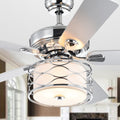 Moira Chrome 52 Inch 5 Blade Lighted Ceiling Fan With Cage Chandelier Includes Remote And 2 Blade Color Options