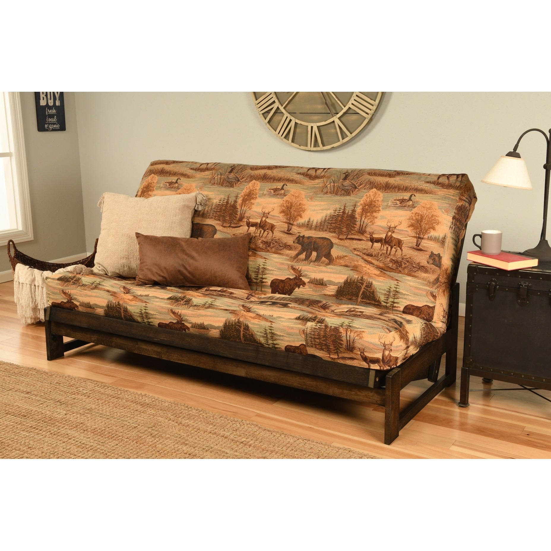 Copper Grove Yellowstone Mocha Futon Frame With Patterned Fabric Futon Mattress