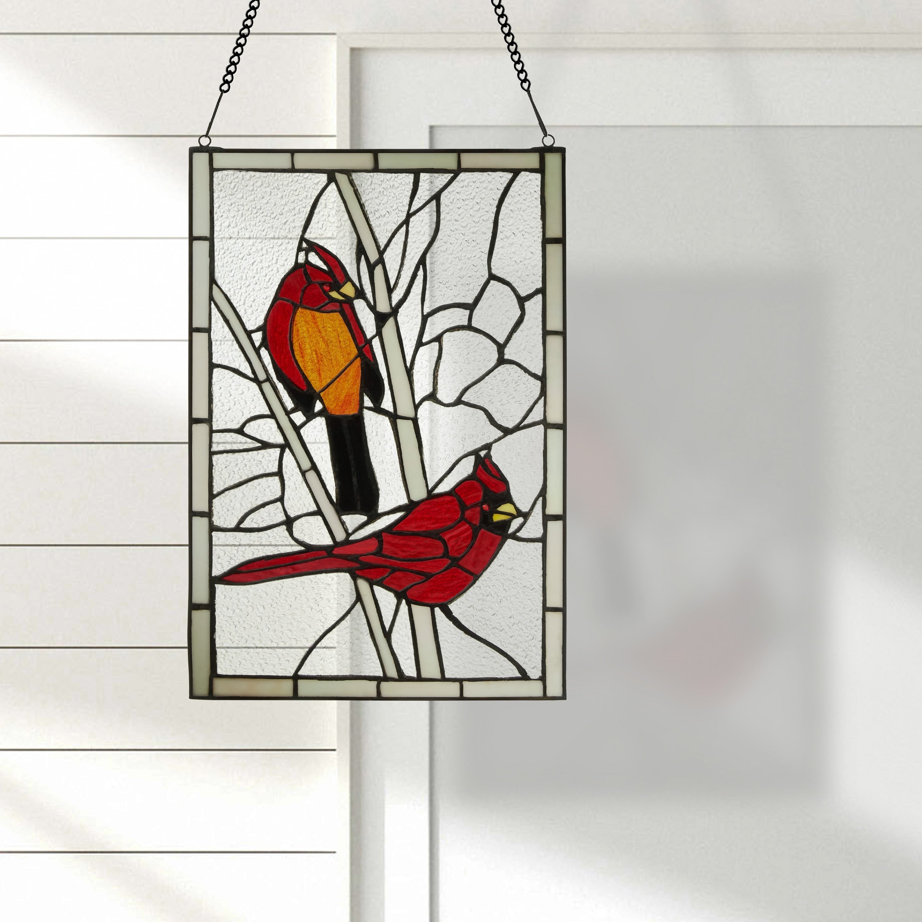 Copper Grove Zoetermeer 30.25 Inch Northern Cardinal Songbird Stained Glass Window Panel