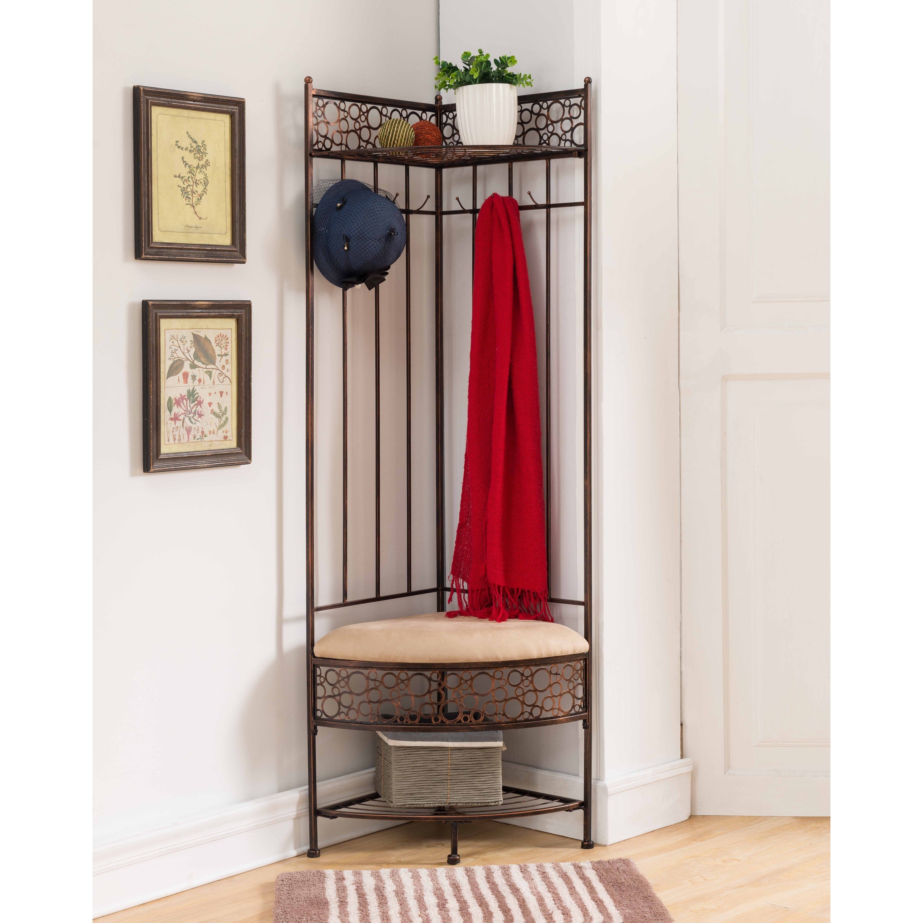 Copper Metal Corner Hall Tree Bench