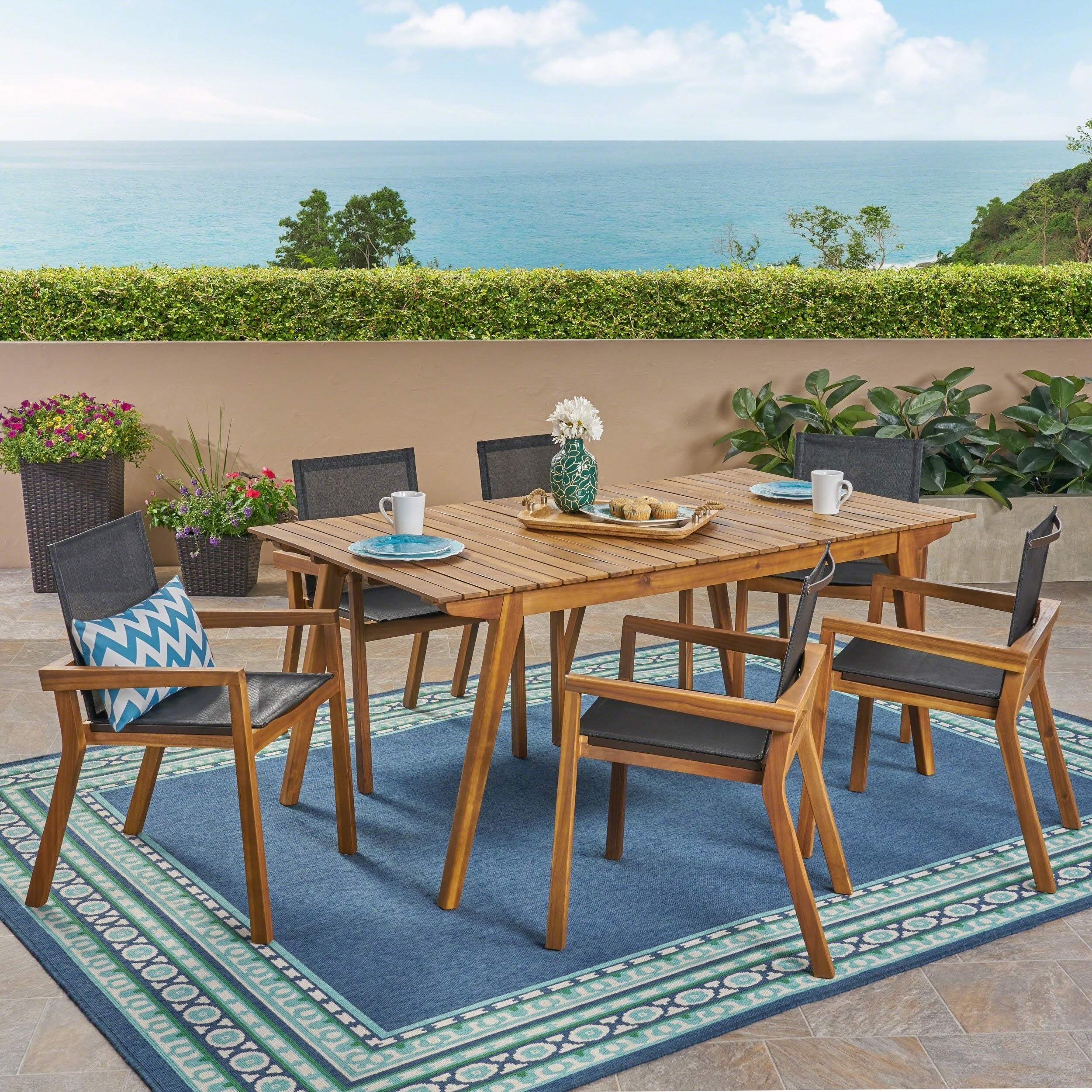Copperfield Outdoor 6 Seater Rectangular Acacia Wood Dining Set By Christopher Knight Home