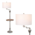 Cora 60 Modern Metal Led Floor Lamp With Integrated Wood Side Table And Swing Arm Chrome Brown Wood