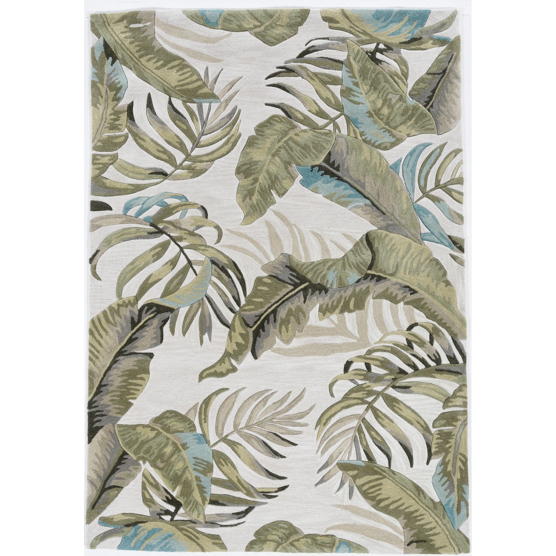 Porch Den Brightfield Ivory Green Tropical Leaf Area Rug