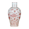 Coral Red Baluster Vase Plum Tree Motif Small