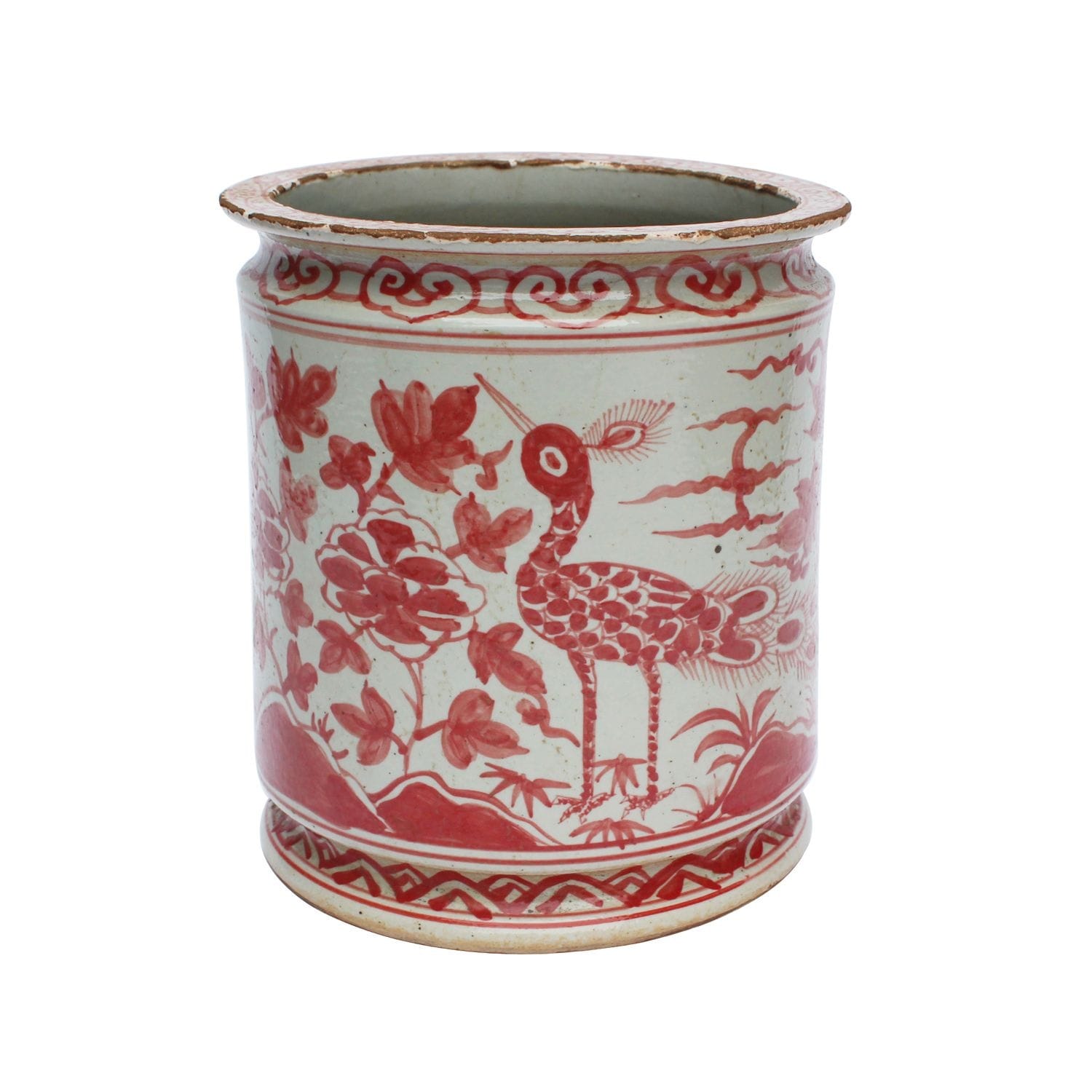 Underglaze Orchid Bird Motif Pot Planter