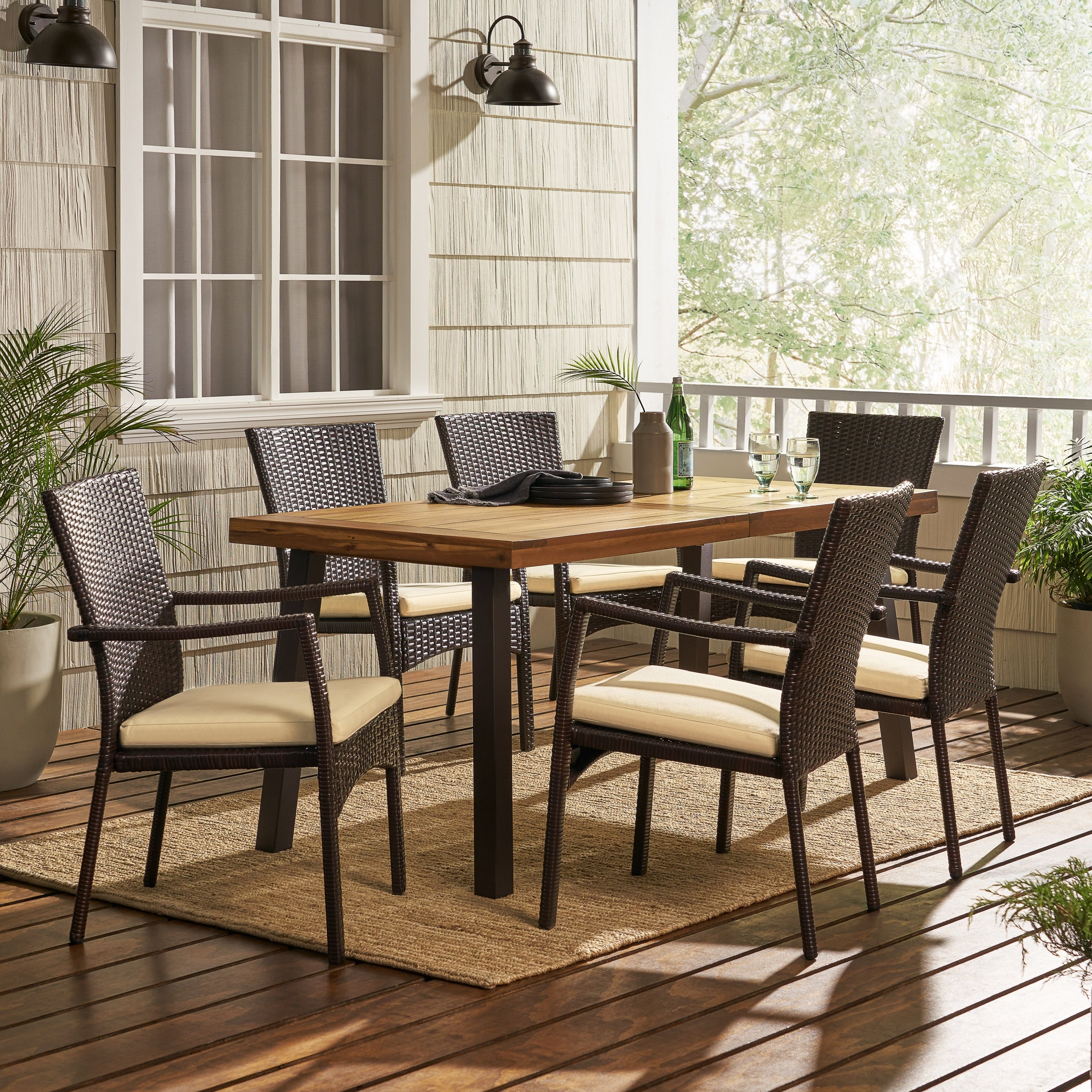 Cordella Outdoor 7 Piece Wood Dining Set With Cushions By Christopher Knight Home